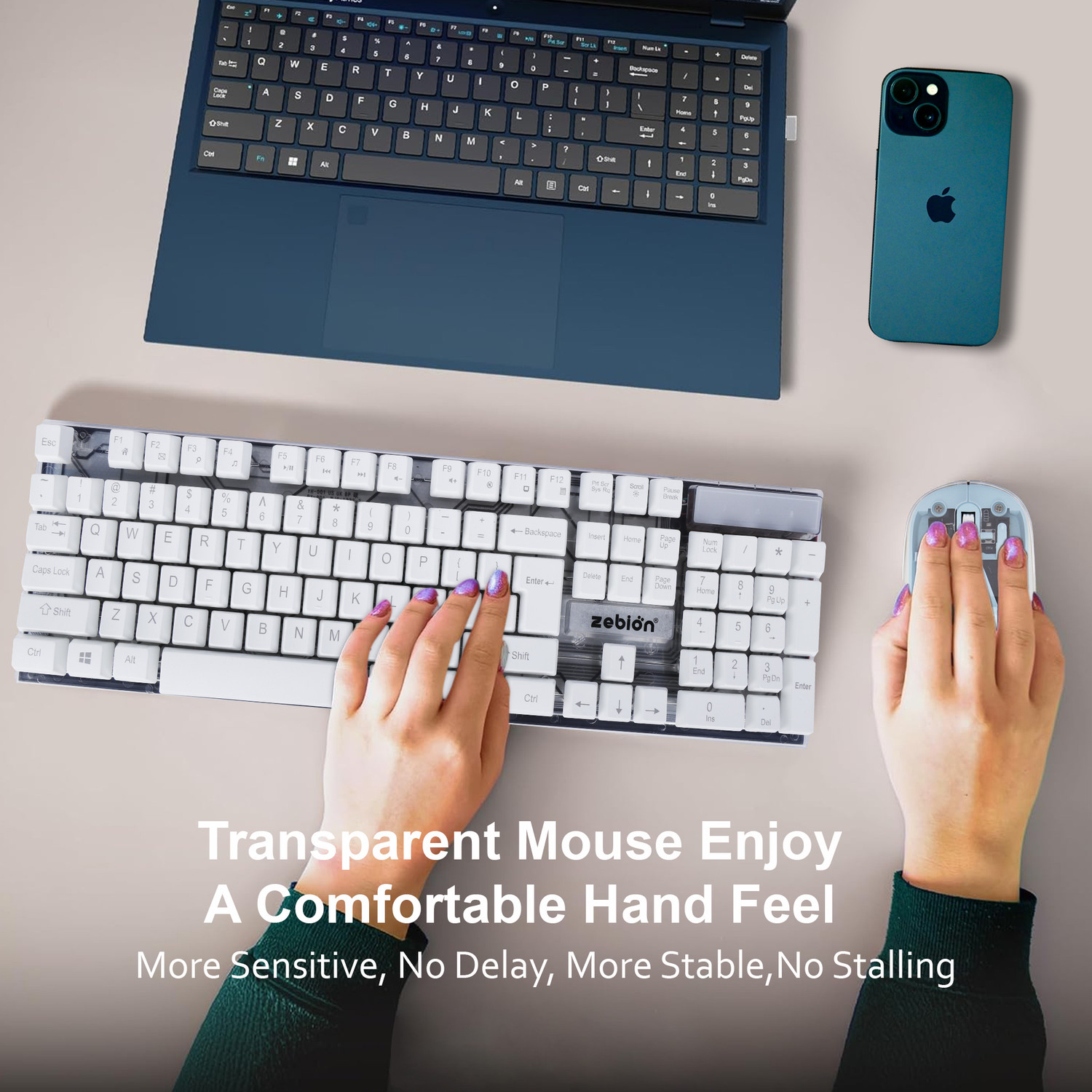 Image of Dezful Transparent Wireless and Bluetooth Rechargeable Mouse Ambidextrous Optical Gaming Mouse