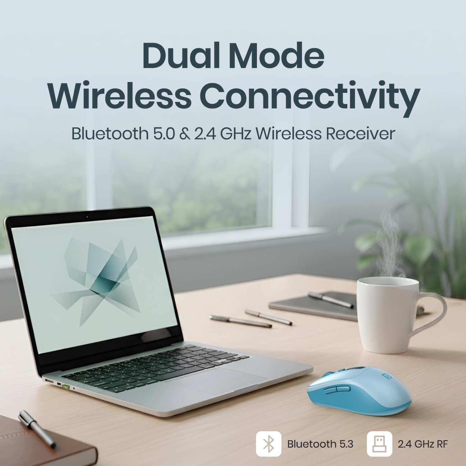 Image of Portronics Toad 9 Wireless Bluetooth Mouse,Dual Wireless (BT + 2.4 GHz),Smart LED Display Ambidextrous Optical Mouse
