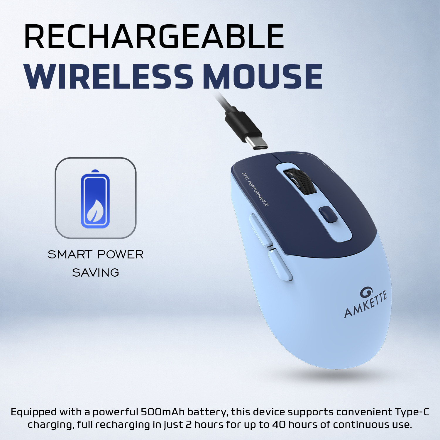 Image of AMKETTE Epic S Multi-Device 3200 DPI Rechargeable Ergonomic Optical Mouse