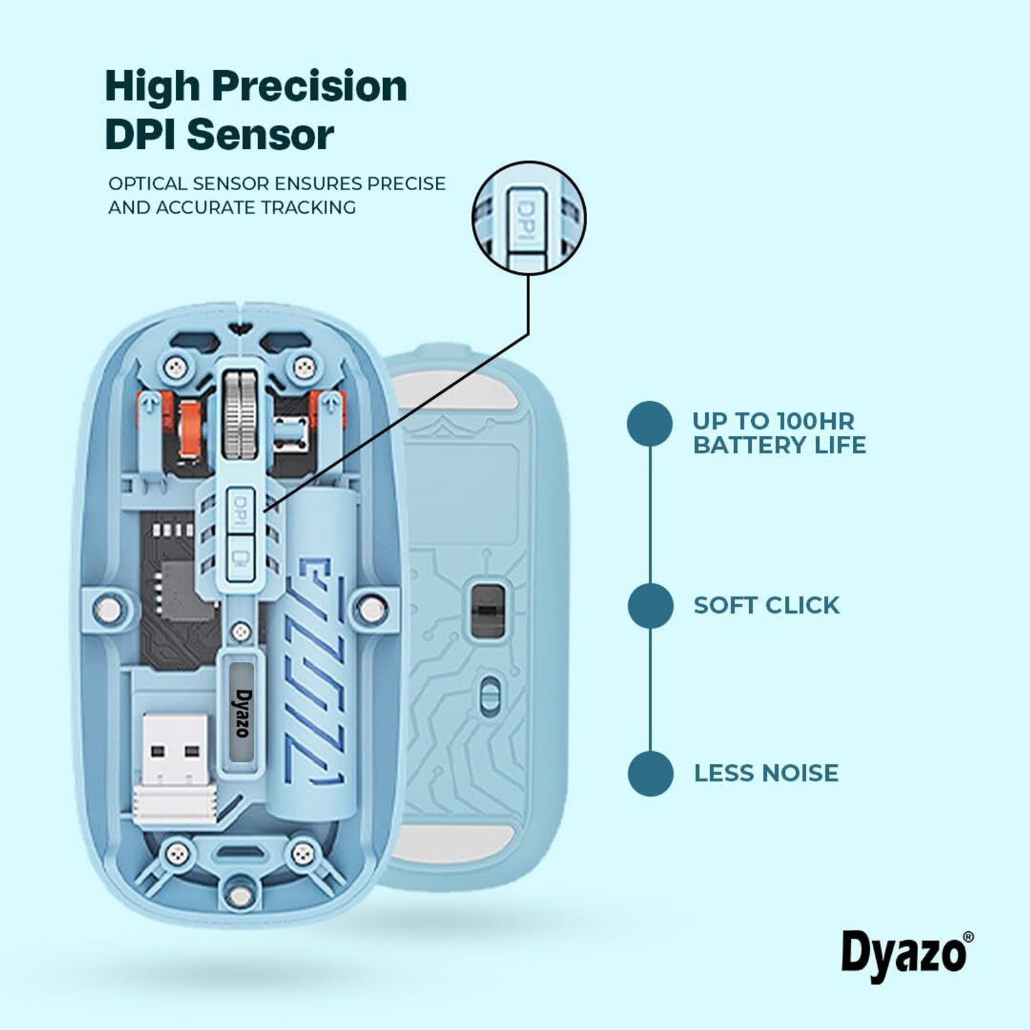 Image of Dyazo Plus Transparent Wireless Mouse | Adjustable DPI with Dual Mode | Rechargeable Ambidextrous Optical Gaming Mouse