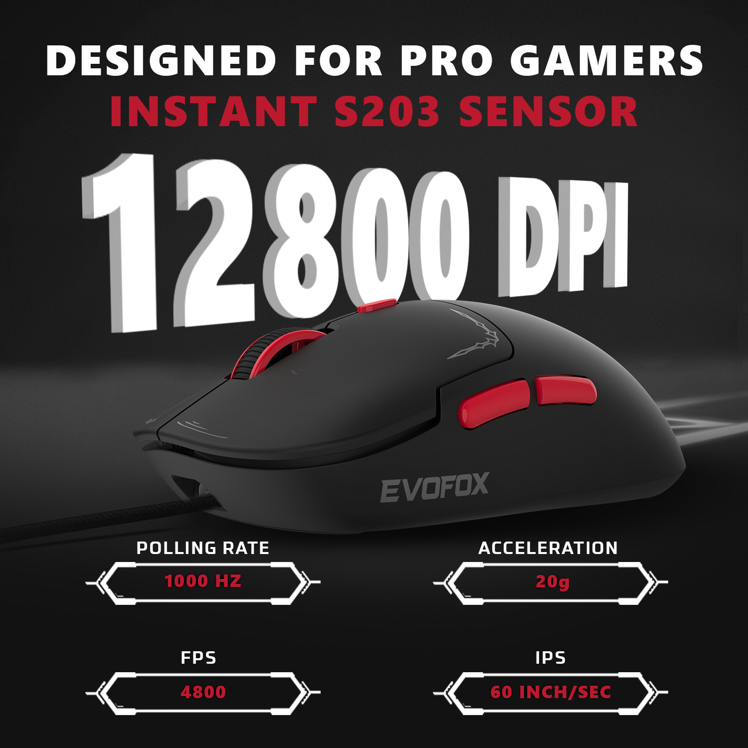Image of EVOFOX Phantom Air Tri-Mode Programmable Ultra Light Weight 12,800 DPI Rechargeable Wireless Ambidextrous Optical Gaming Mouse With Bluetooth