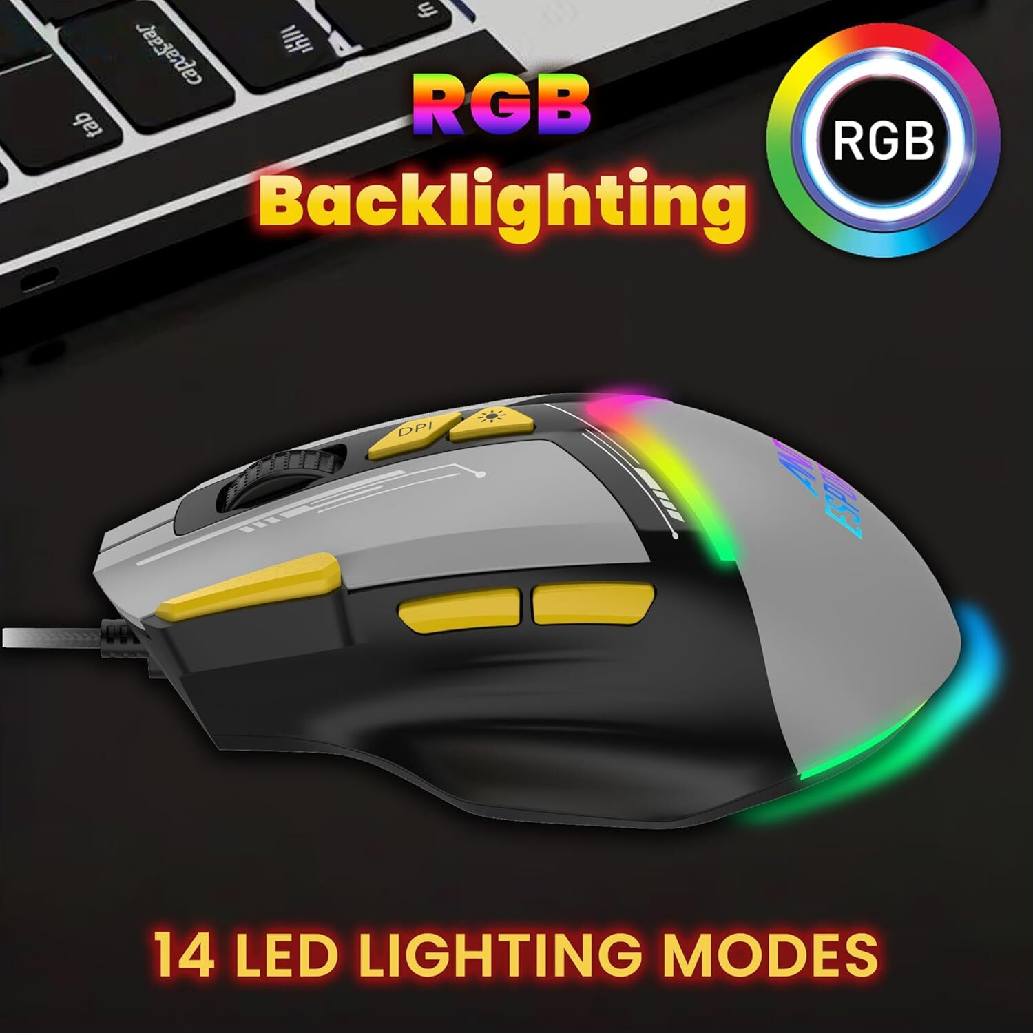 Image of Ant Esports GM333 Wired Ergonomic Optical Gaming Mouse RGB 12800 DPI,1.5M Braided Cable