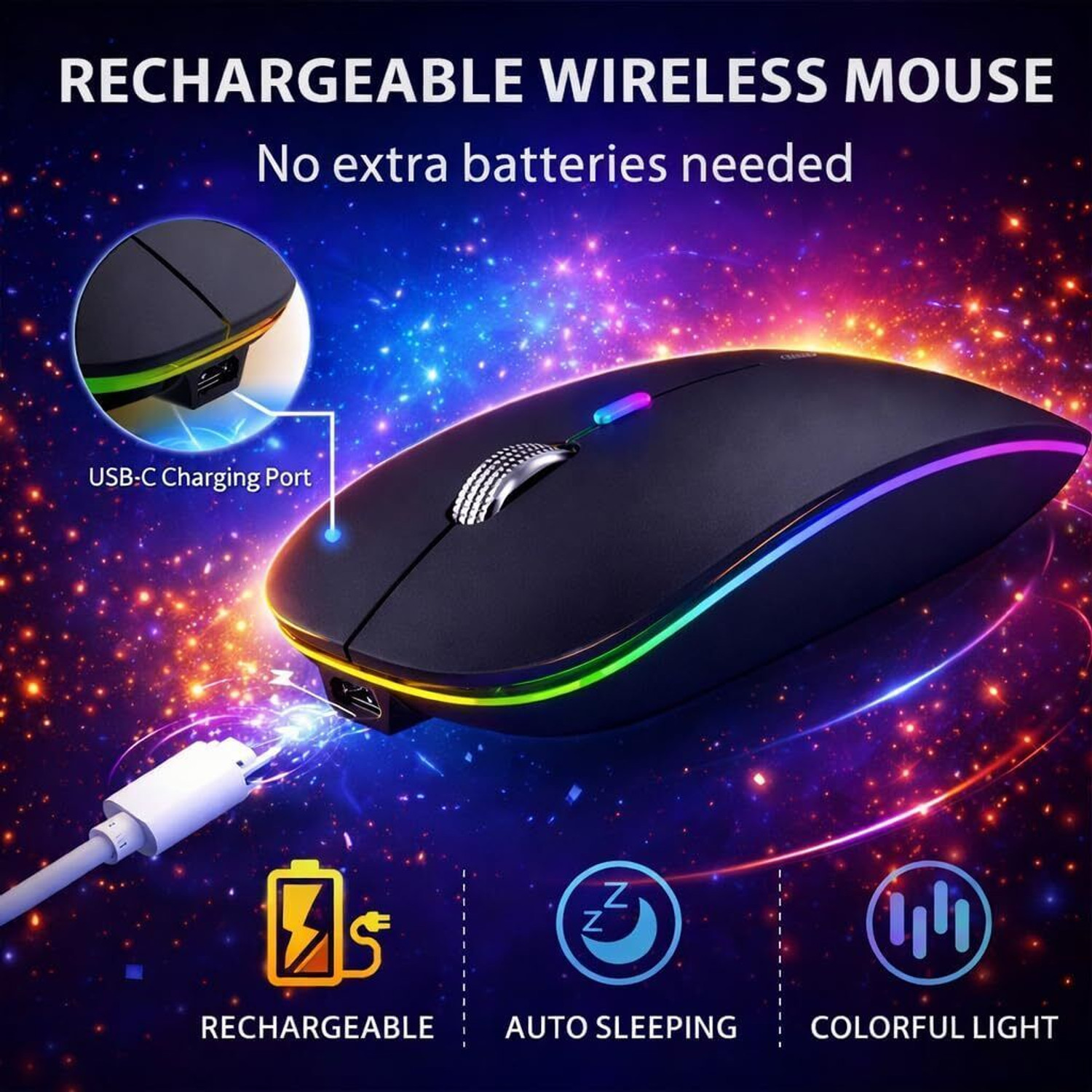 Image of ZENONIX Zen-Slim Wireless Mouse with Rechargeable Battery, BT + 2.4GHz, 4 Buttons Right Handed Hybrid Gaming Mouse