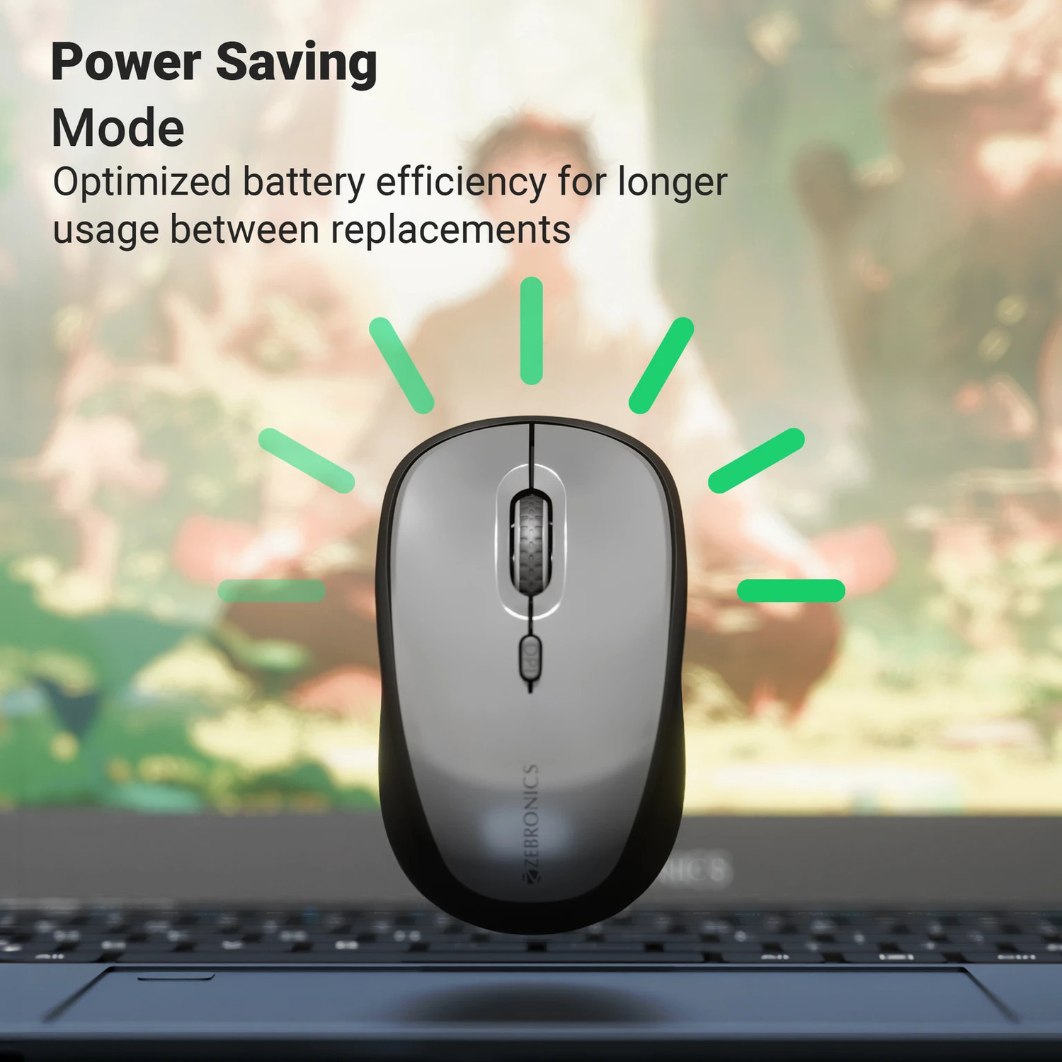 Image of ZEBRONICS Pulse Wireless Mouse, Dual Mode (Bluetooth), 1600 DPI, 4 Buttons, Ambidextrous Optical Mouse
