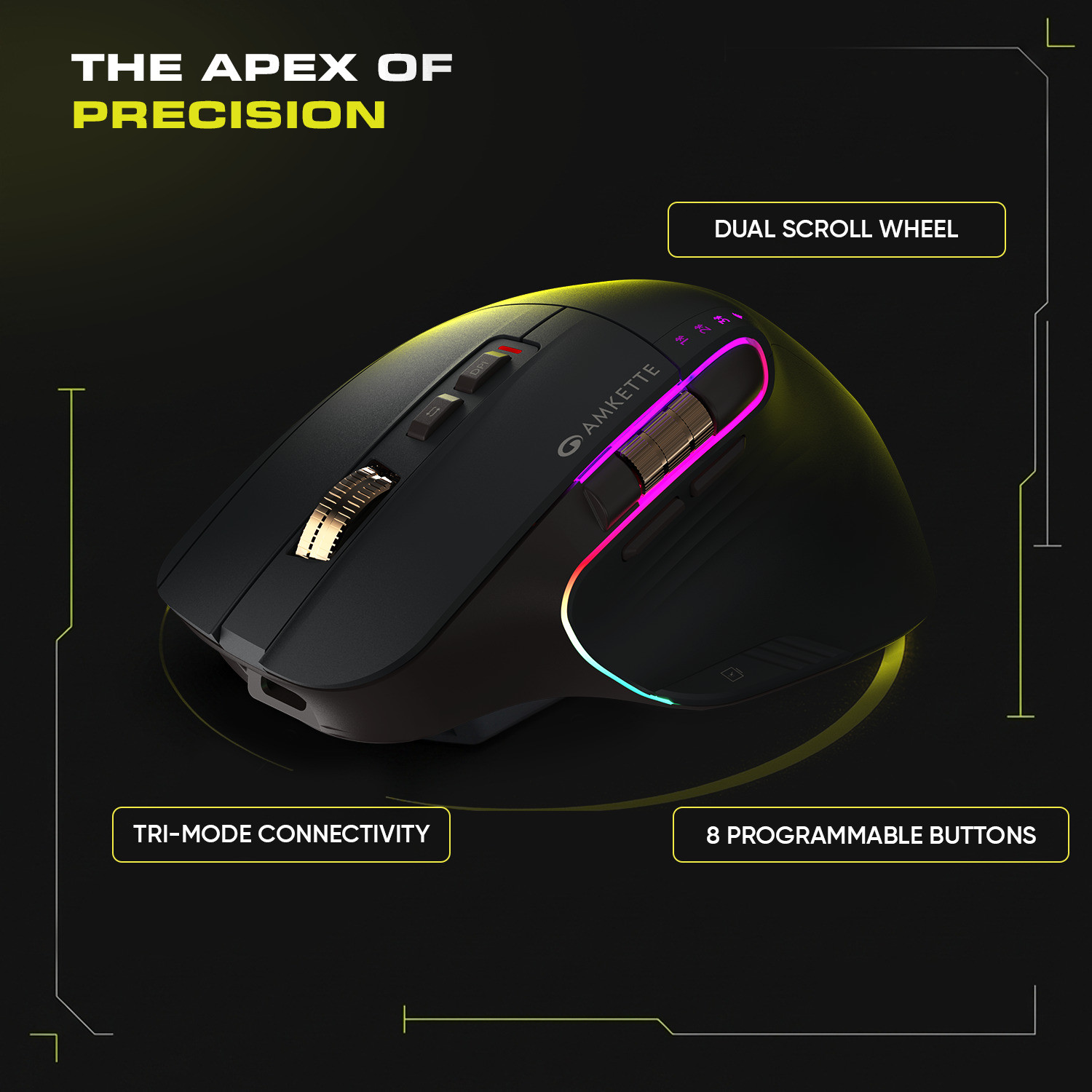 Image of AMKETTE XS Series Flow Plus Programmable Multi-Device 6400 DPI Rechargeable Ergonomic Optical Mouse