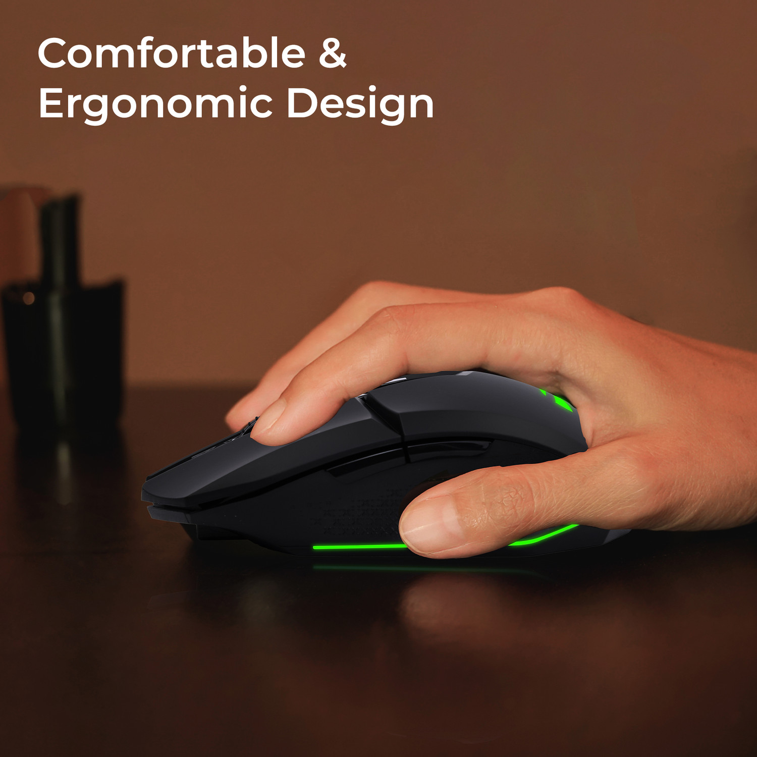 Image of ZEBRONICS Shark Lite Wireless Ambidextrous Optical Gaming Mouse 4600 DPI, RGB, 6 Buttons, Ergonomic Rechargeable