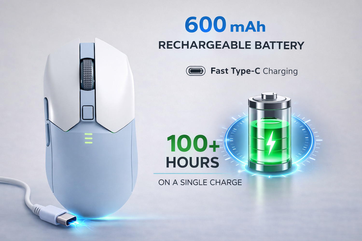 Image of Offbeat IVY Bluetooth 5.2 + 2.4 Ghz wireless + Wired Type C rechargeable Gaming mouse Right Handed Laser Gaming Mouse