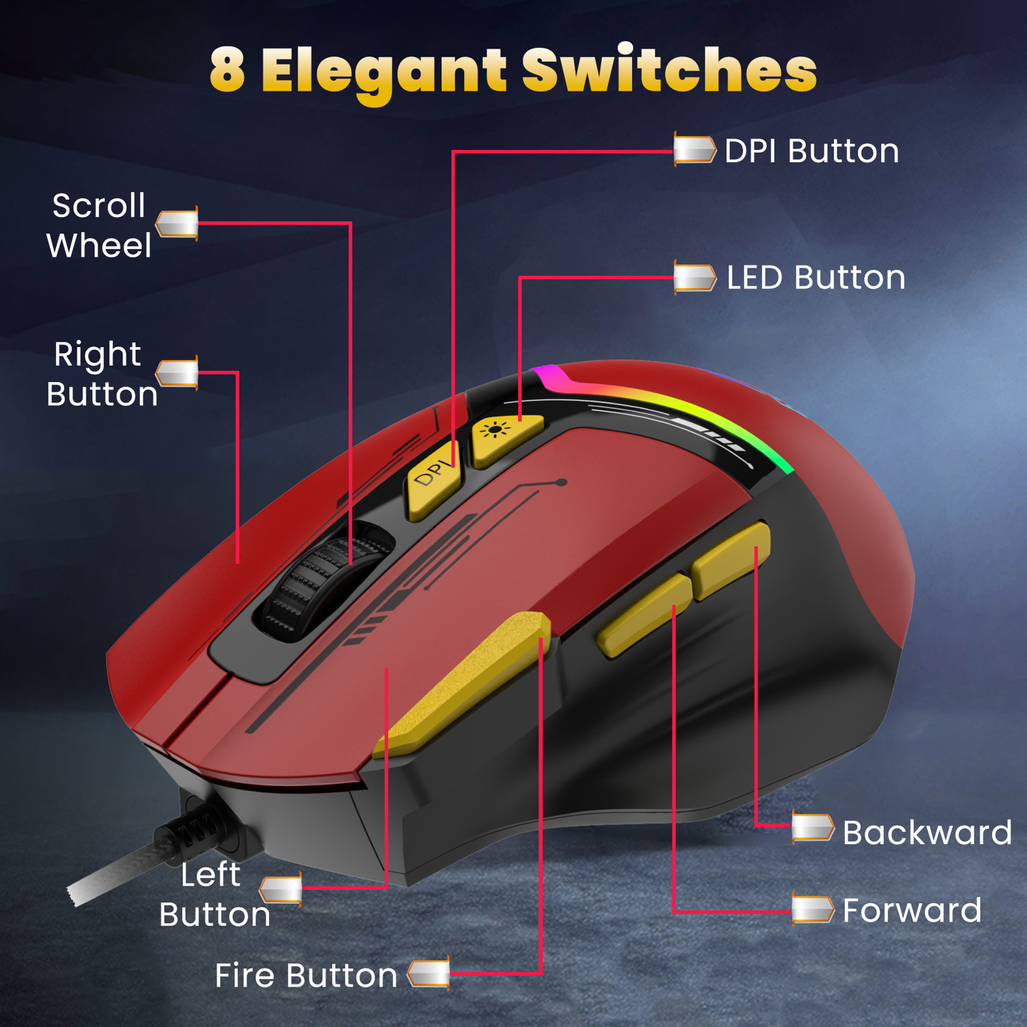 Image of Ant Esports GM333 Wired Ergonomic Optical Gaming Mouse RGB 12800 DPI,1.5M Braided Cable