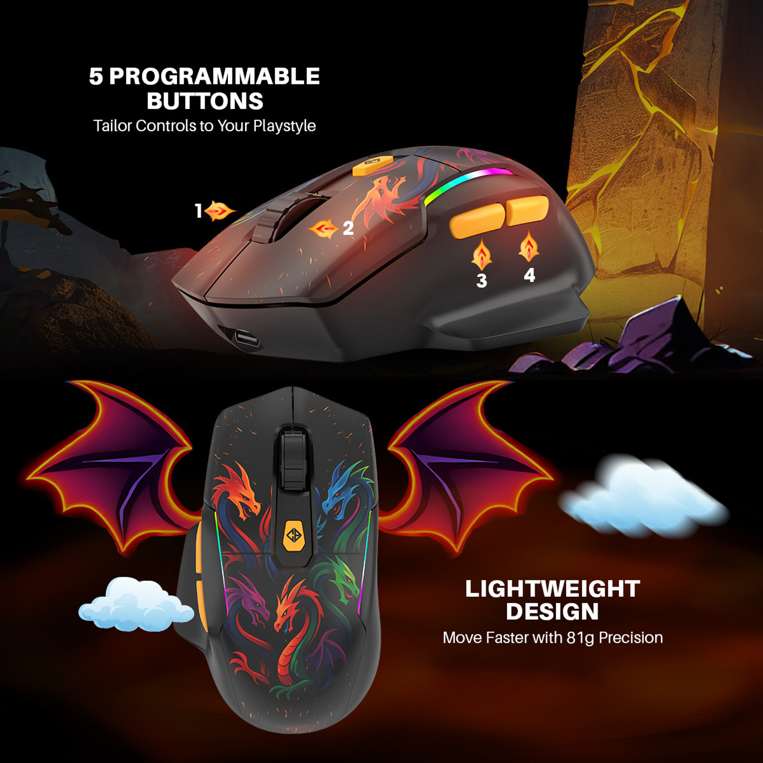 Image of Cosmic Byte Helios Wireless Tri Mode Mouse Right Handed Optical Gaming Mouse