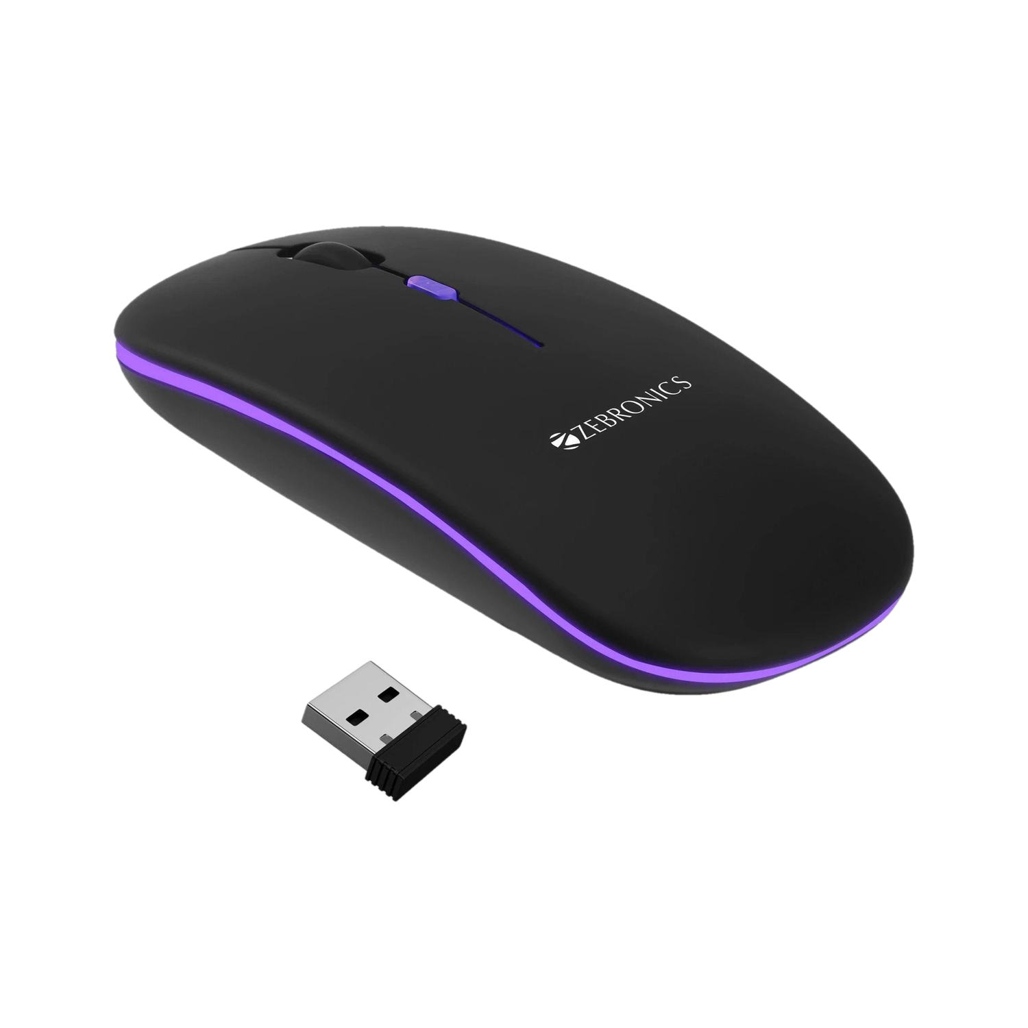 ZEBRONICS Zeb - BLANC (BLACK) Ambidextrous Optical Mouse Slim Wireless Mouse, Rechargeable, 1600 DPI, Silent, RGB