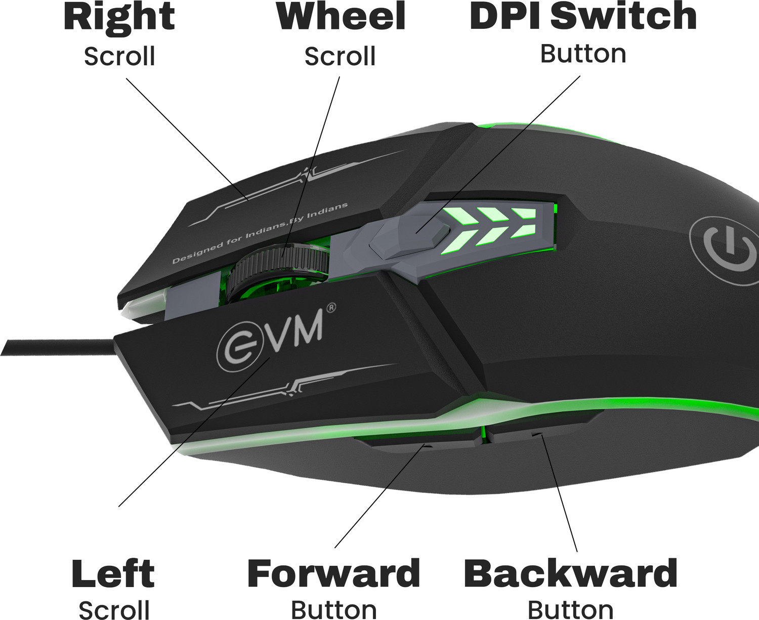 Image of EVM M06063 Wired Ambidextrous Touch Gaming Mouse 3600 DPI 6-Button RGB LED