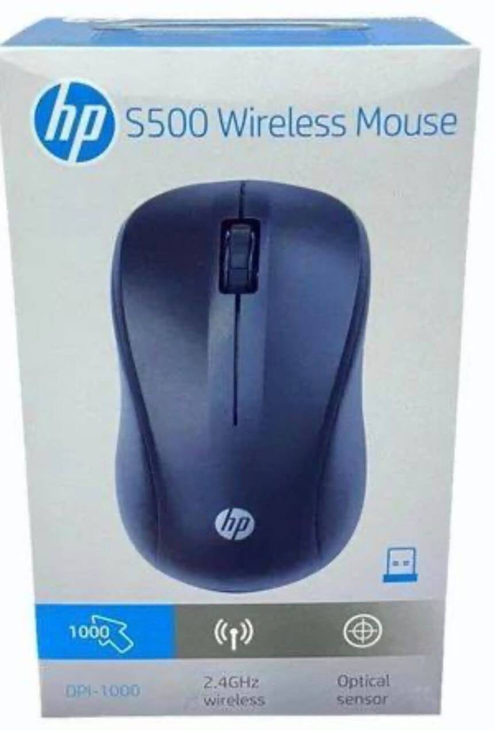 Image of HP S500 Ambidextrous Optical Mouse (2.4GHz Wireless, USB 2.0, USB 3.0, Black)