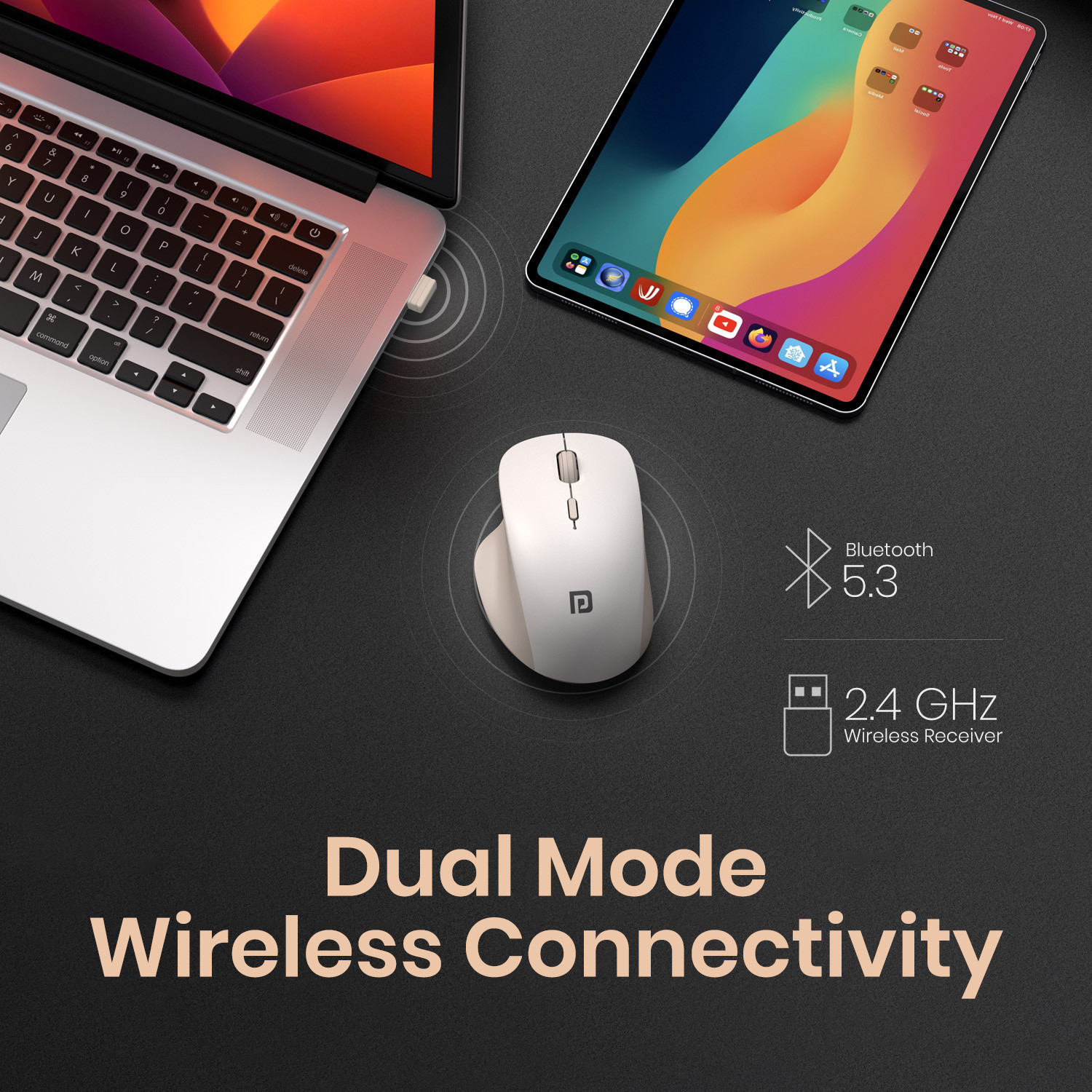 Image of Portronics ToadGo Wireless Rechargeable Mouse,Thumb Rest,Bluetooth + 2.4 GHz Connectivity Ergonomic Optical Mouse