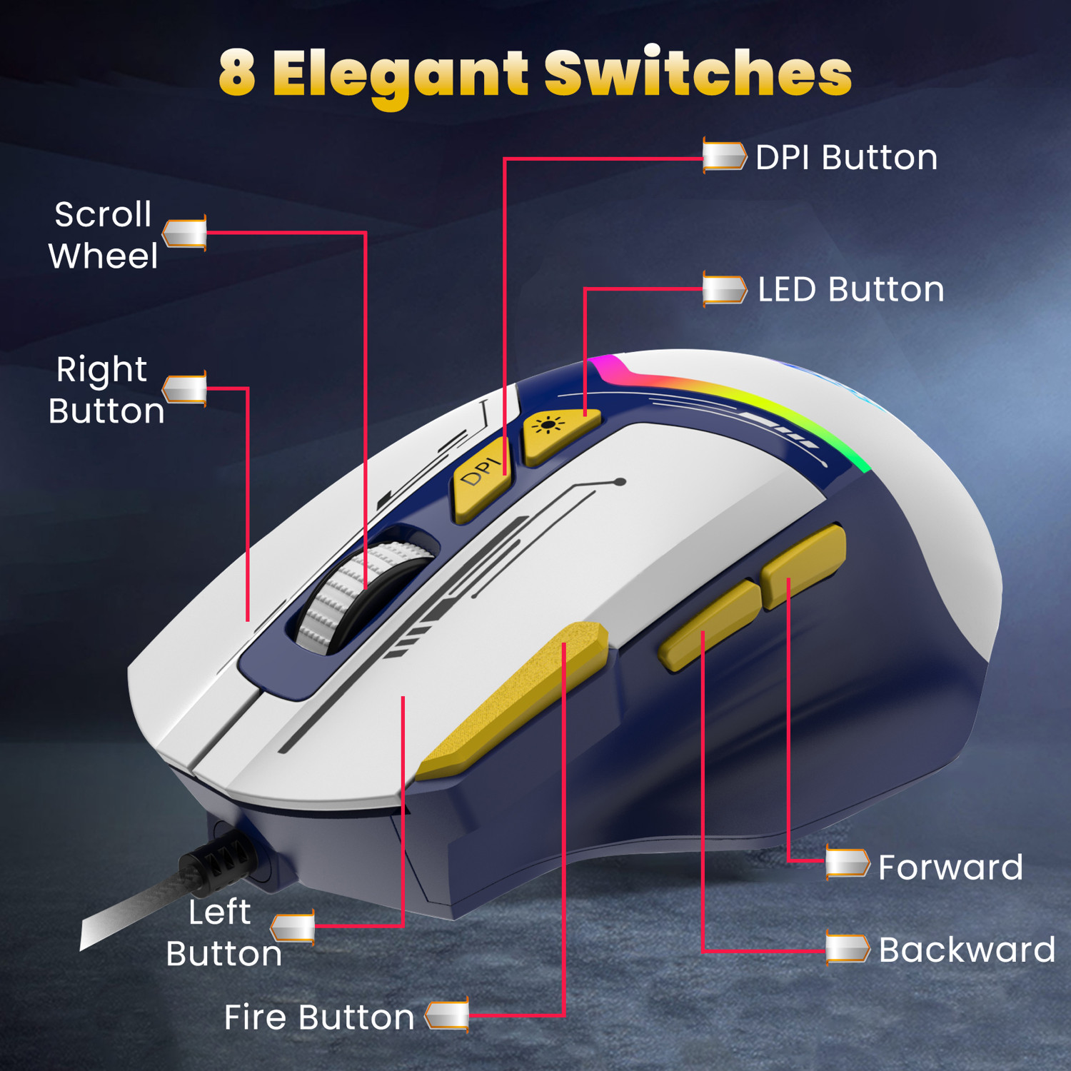 Image of Ant Esports GM333 Wired Ergonomic Optical Gaming Mouse RGB 12800 DPI,1.5M Braided Cable