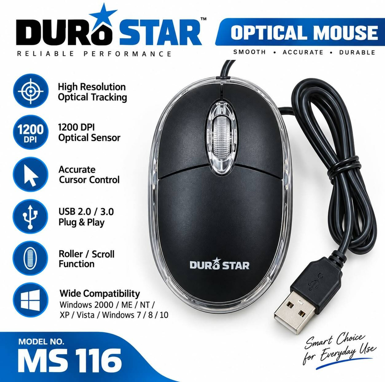 Image of DUROSTAR MS116 Wired Ergonomic Optical Gaming Mouse