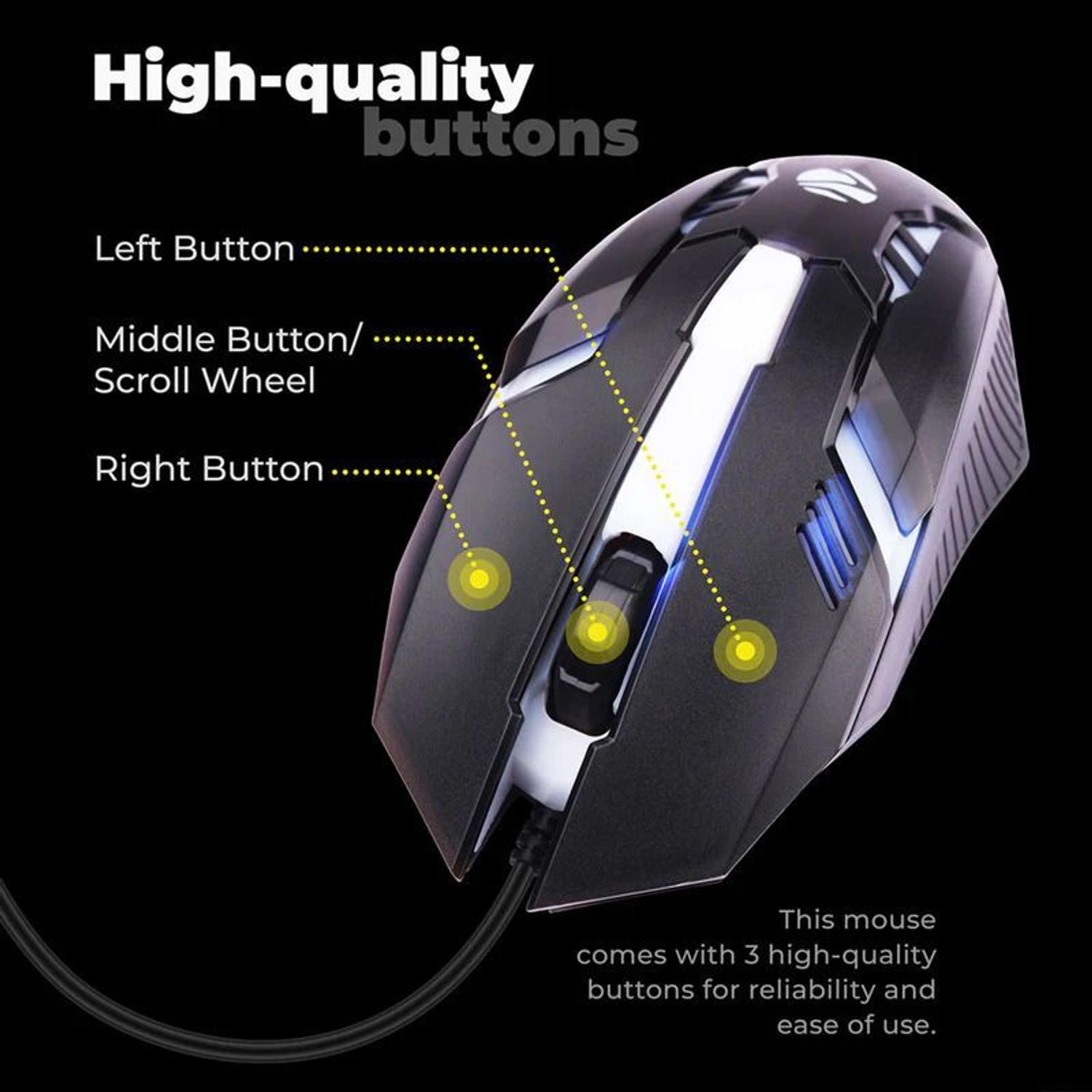 Image of ZEBRONICS ZEB-SCORPIO Wired Ambidextrous Optical Gaming Mouse