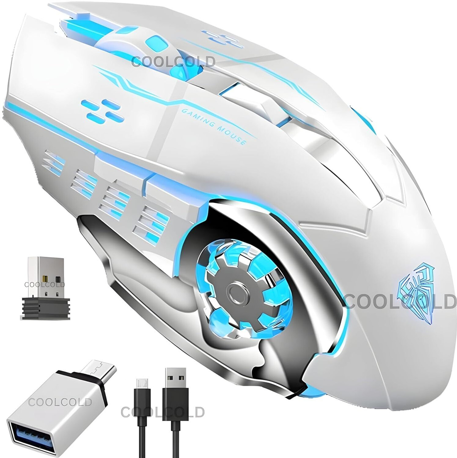 Image of coolcold Gaming Mouse | Rechargeable, Wireless Gaming Mouse | with Type c OTG Dongle Ambidextrous Optical Gaming Mouse