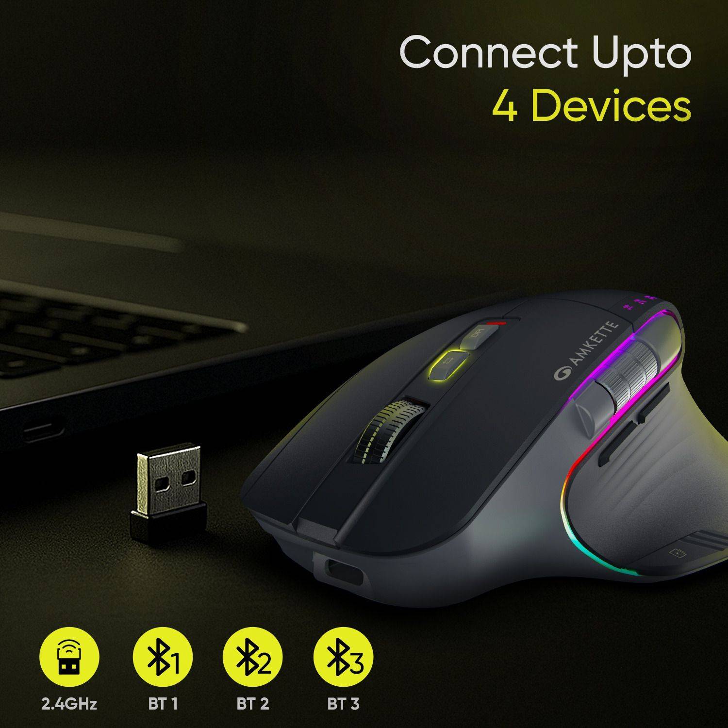AMKETTE XS Series Flow Ergonomic Optical Mouse 3200 DPI Rechargeable - Image 4