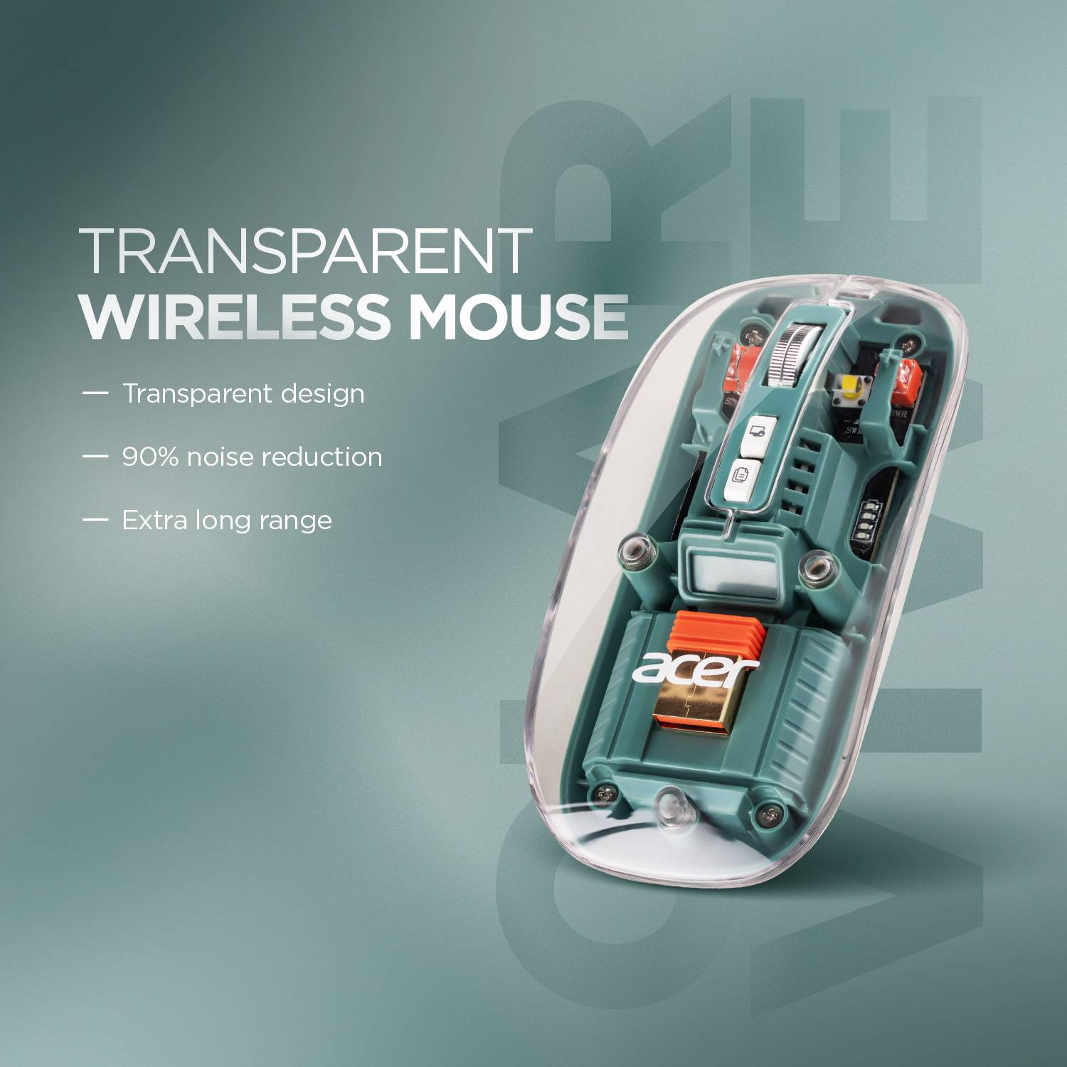 Acer Clearview Ambidextrous Optical Mouse, Green - Image 4
