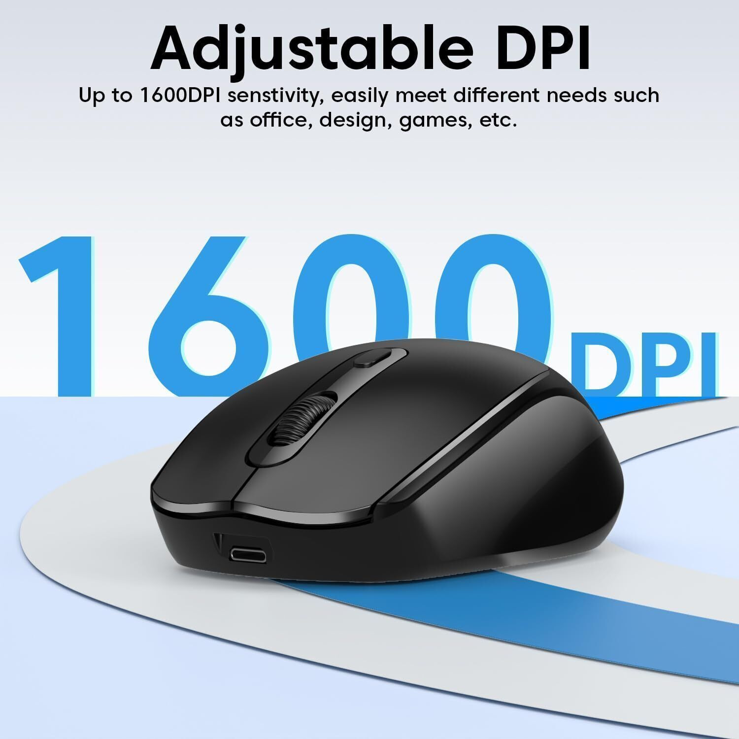 Image of sounce Quantum | SNC-TOD23WLOPTCLMICEBLK Ergonomic Optical Gaming Mouse with 1600 DPI Precision Sensor, Silent Click Buttons, Smooth Scroll Wheel,500mAh Rechargeable Battery for Office Use With Bluetooth