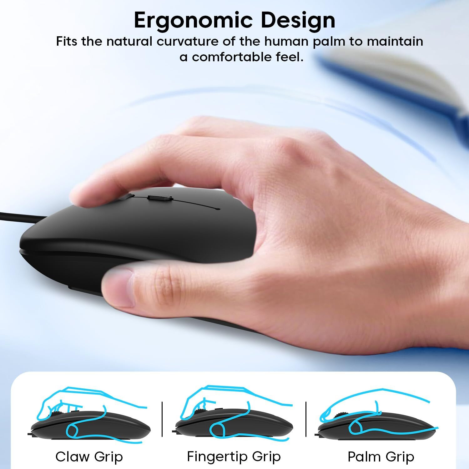 Image of sounce Glide | SNC-ERGNMUS-BLK Wired Ergonomic Optical Gaming Mouse with 1200 DPI Optical Sensor, 3 Button Plug and Play Design, Ambidextrous Comfy Grip and High Precision Tracking for PC Laptop Desktop SmartUsers