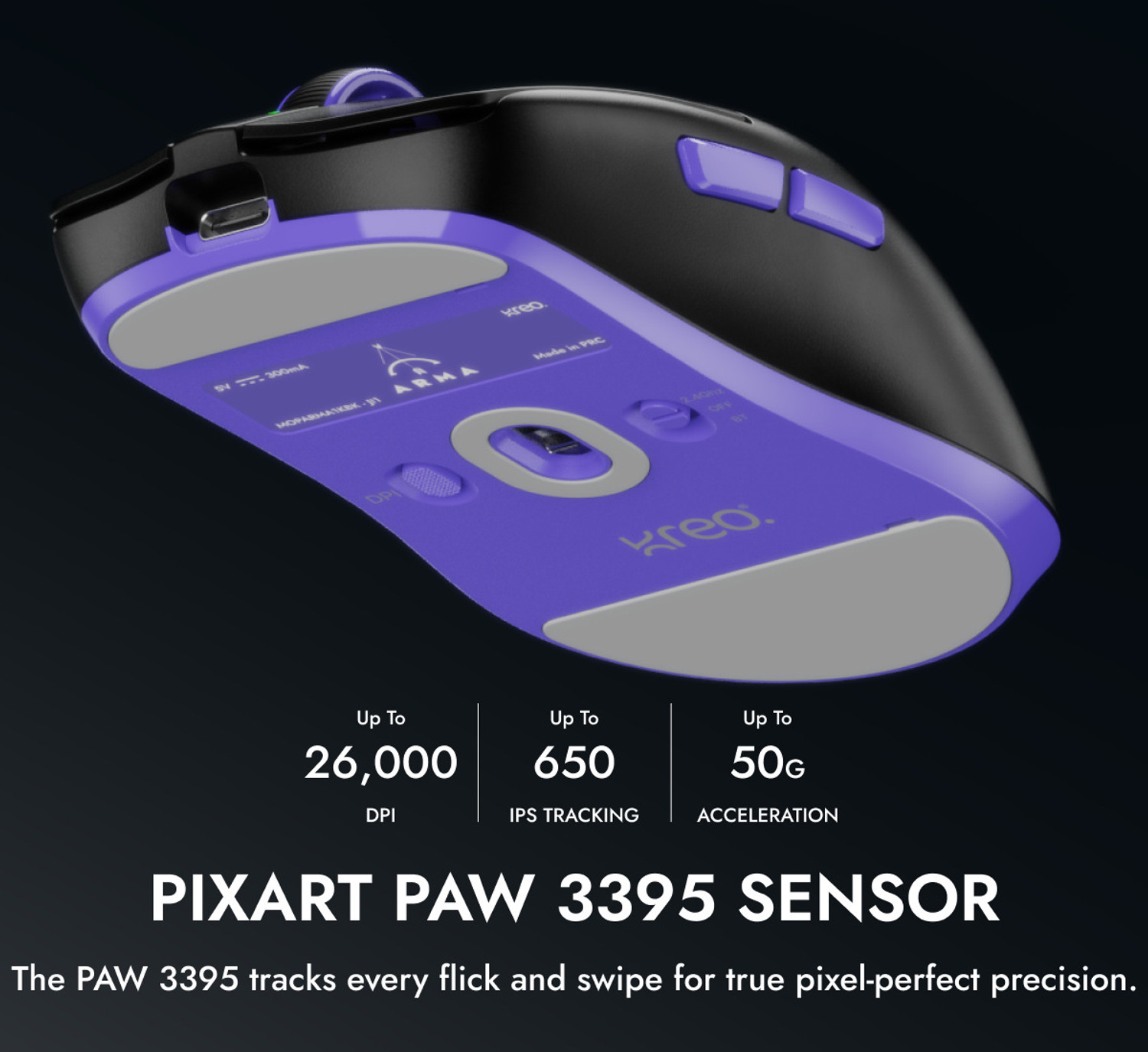 Image of Kreo Arma Ambidextrous Optical Gaming Mouse Ultra-Light with PixArt 3395 Sensor