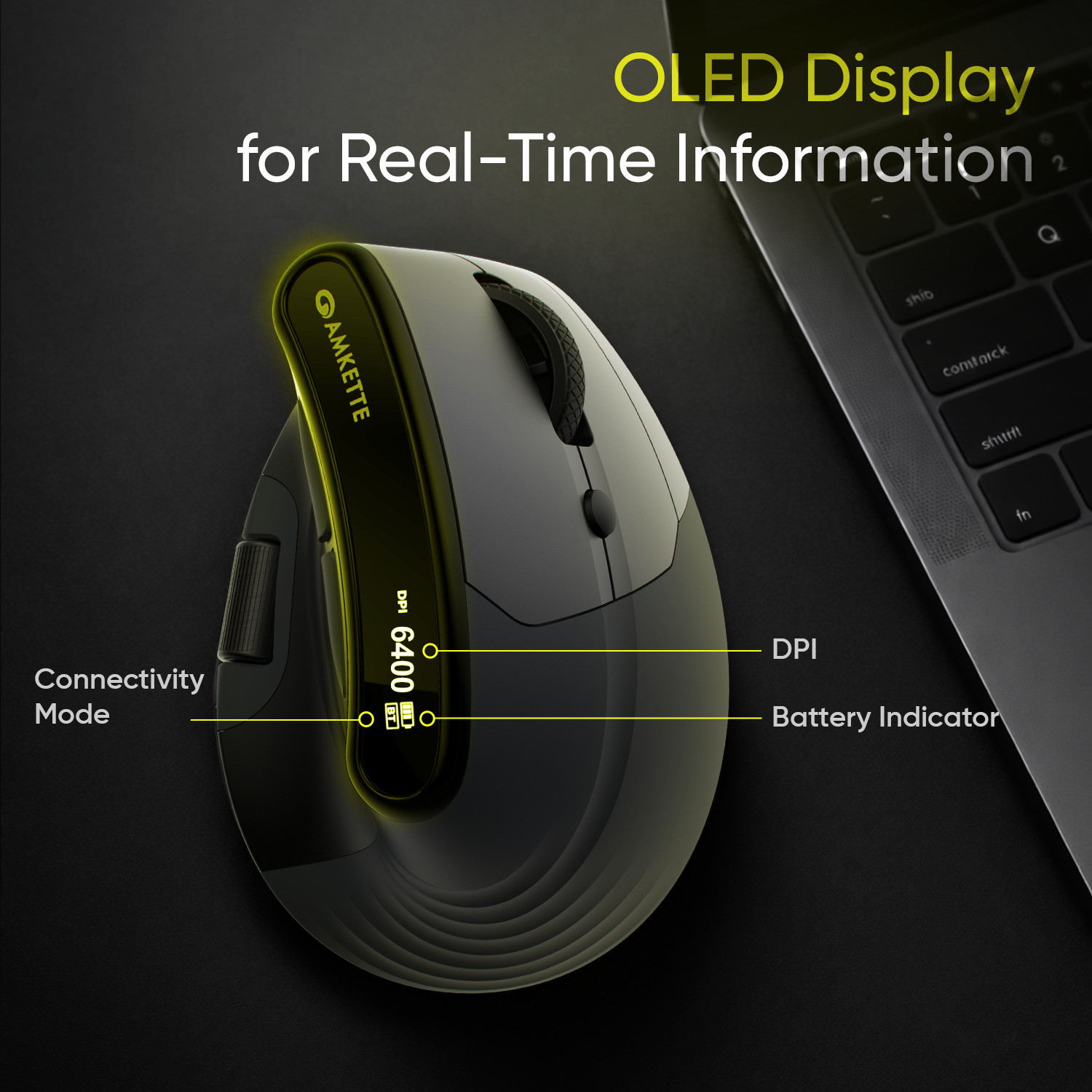 Image of AMKETTE XS Series Natural Plus Programmable Multi-Device 6400 DPI Rechargeable Ergonomic Optical Mouse