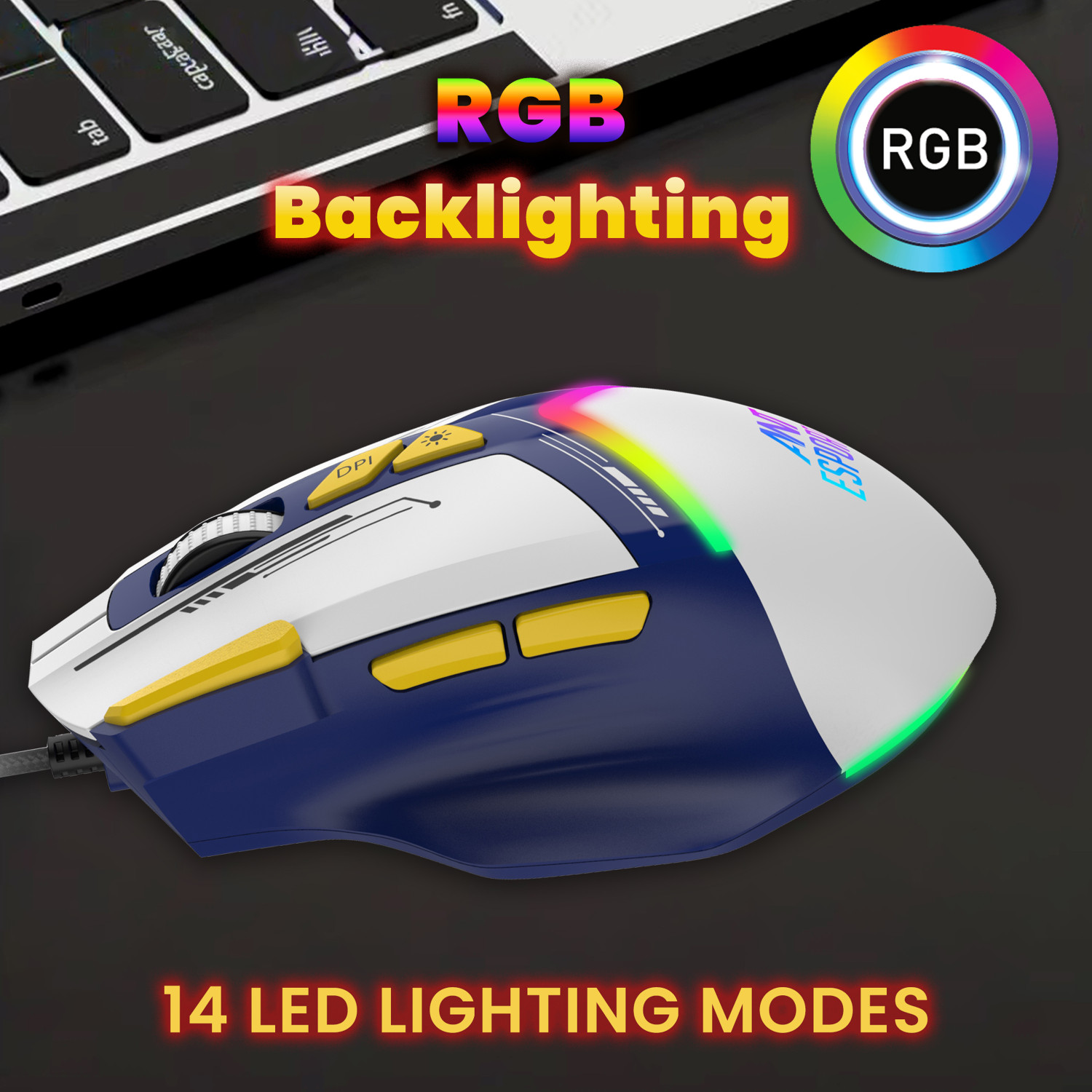 Image of Ant Esports GM333 Wired Ergonomic Optical Gaming Mouse RGB 12800 DPI,1.5M Braided Cable