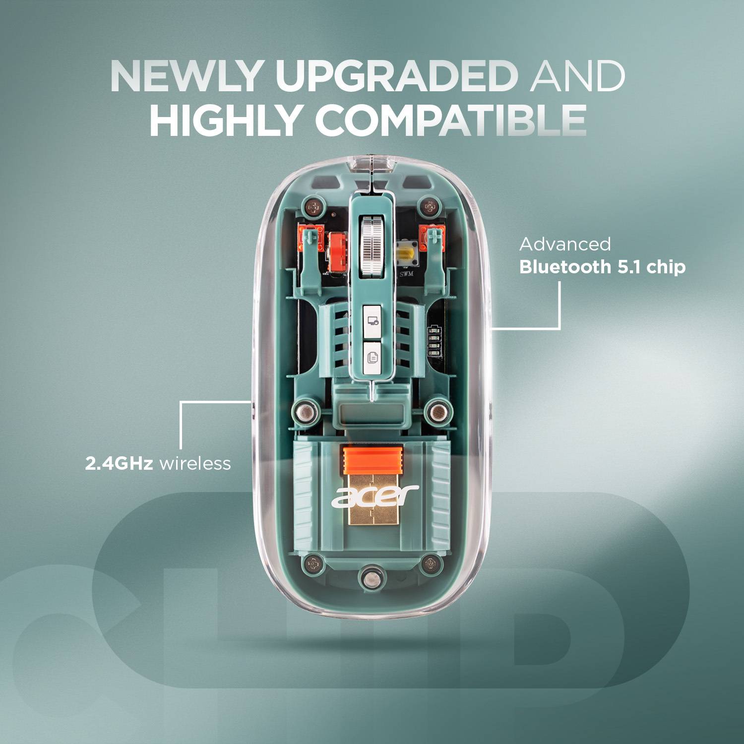 Acer Clearview Ambidextrous Optical Mouse, Green - Image 3