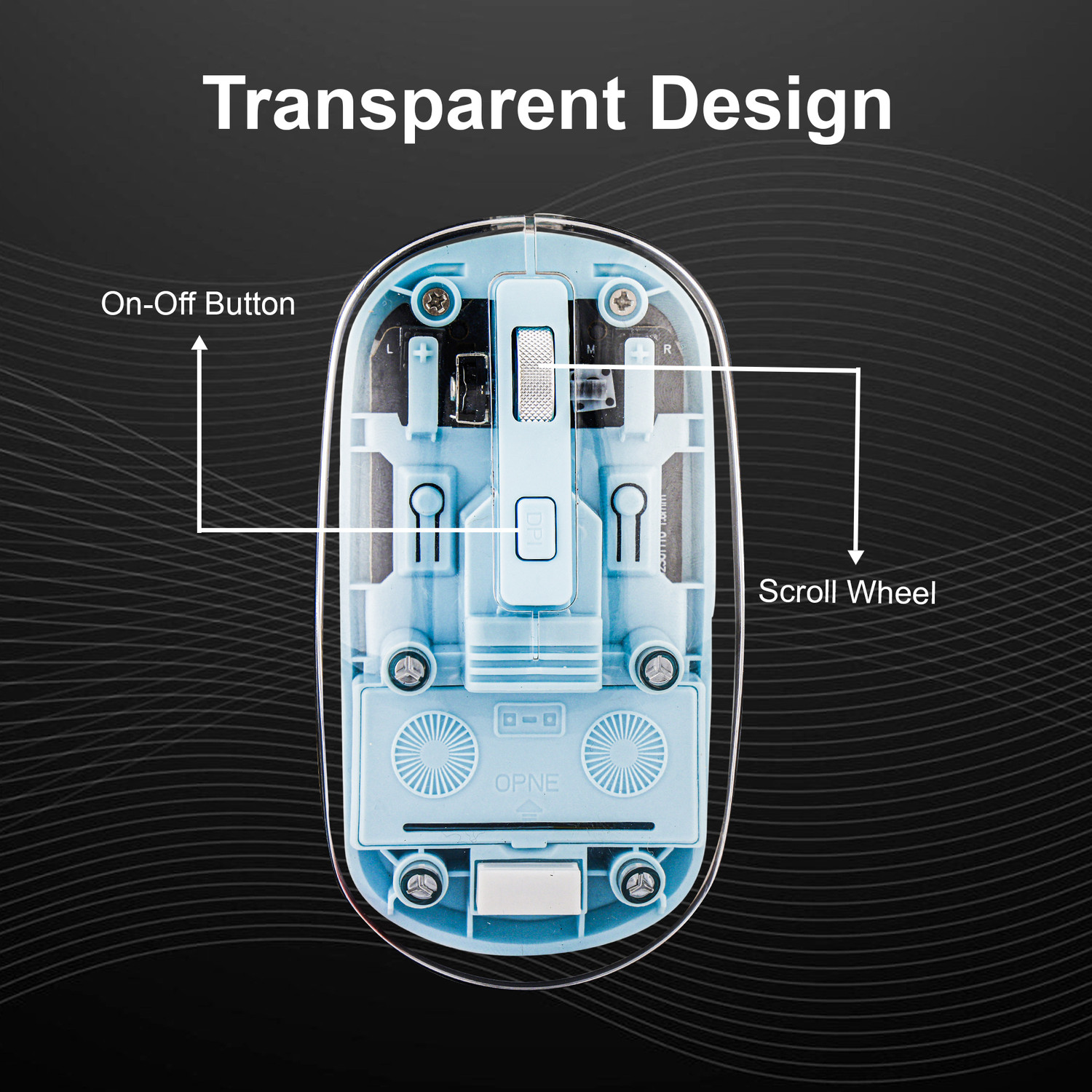Image of Dezful Transparent Wireless and Bluetooth Rechargeable Mouse Ambidextrous Optical Gaming Mouse