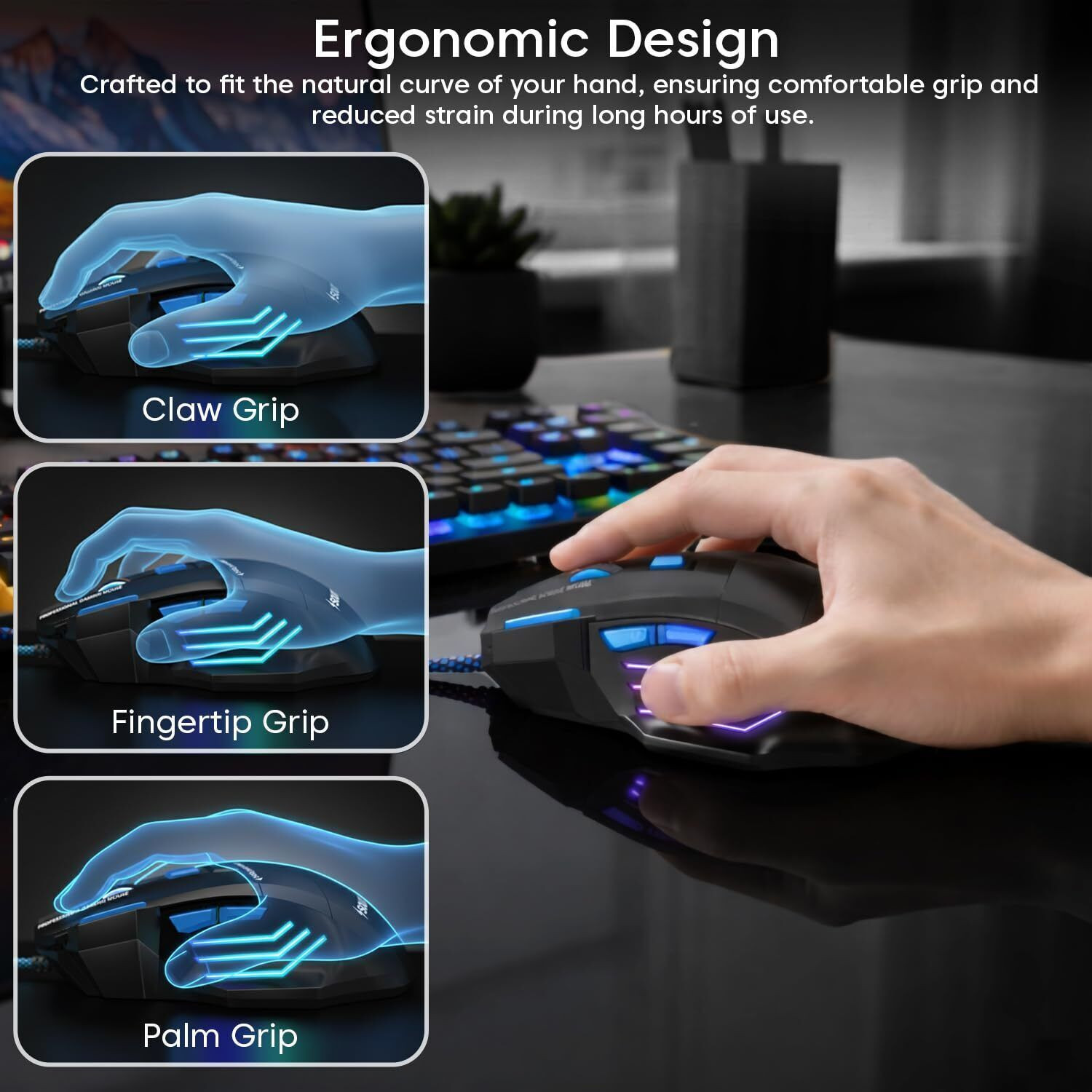 Image of sounce Apex Wired Ergonomic Optical Gaming Mouse with 7200 DPI Precision Optical Sensor, 7 Programmable Buttons, RGB LED Modes, Braided Cable and� � Comfortable Design