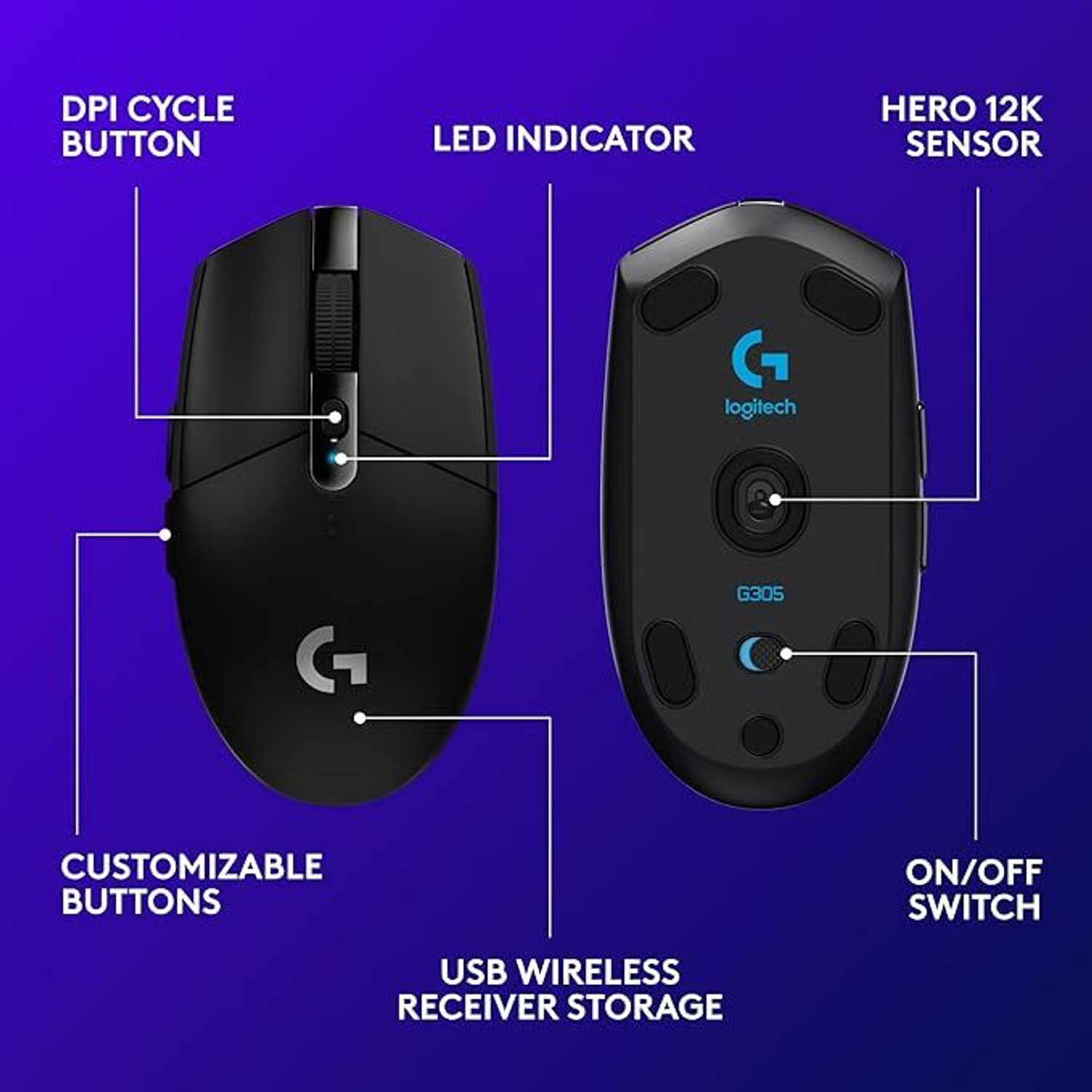 Image of Logitech G305 Wireless Ambidextrous Optical Gaming Mouse