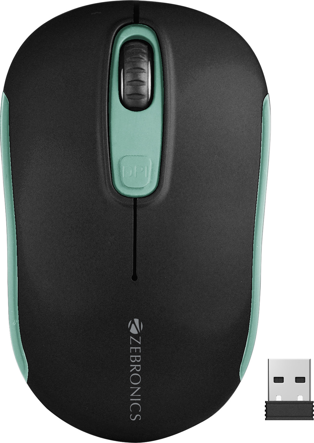 Image of ZEBRONICS Zeb - DASH PRO (GREEN) Ambidextrous Optical Mouse Wireless Mouse, 1600 DPI, 3-Level DPI, Lightweight, Power Saving