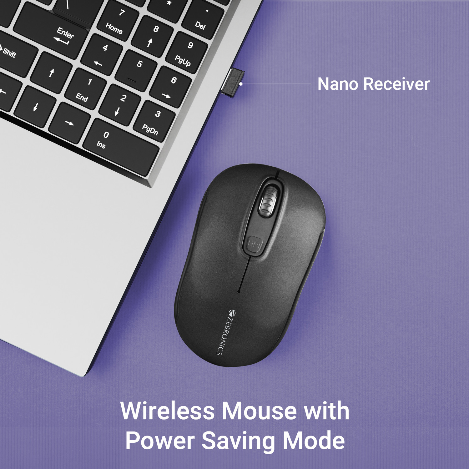 Image of ZEBRONICS Zeb Dash Pro Ambidextrous Optical Mouse 1600 DPI, 3-Level DPI, Lightweight, Power Saving
