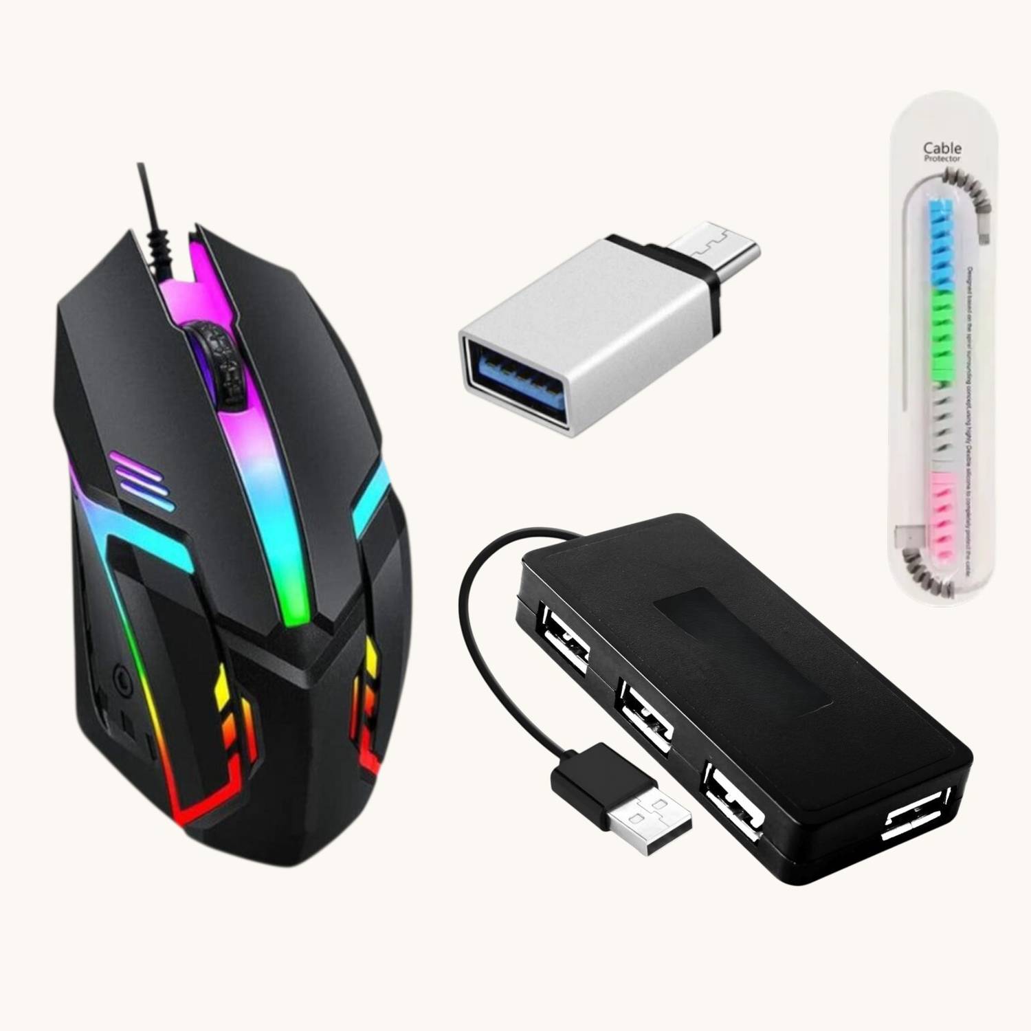 TechnCare Robot Gaming Mouse with 4-Port USB Hub - Image 1