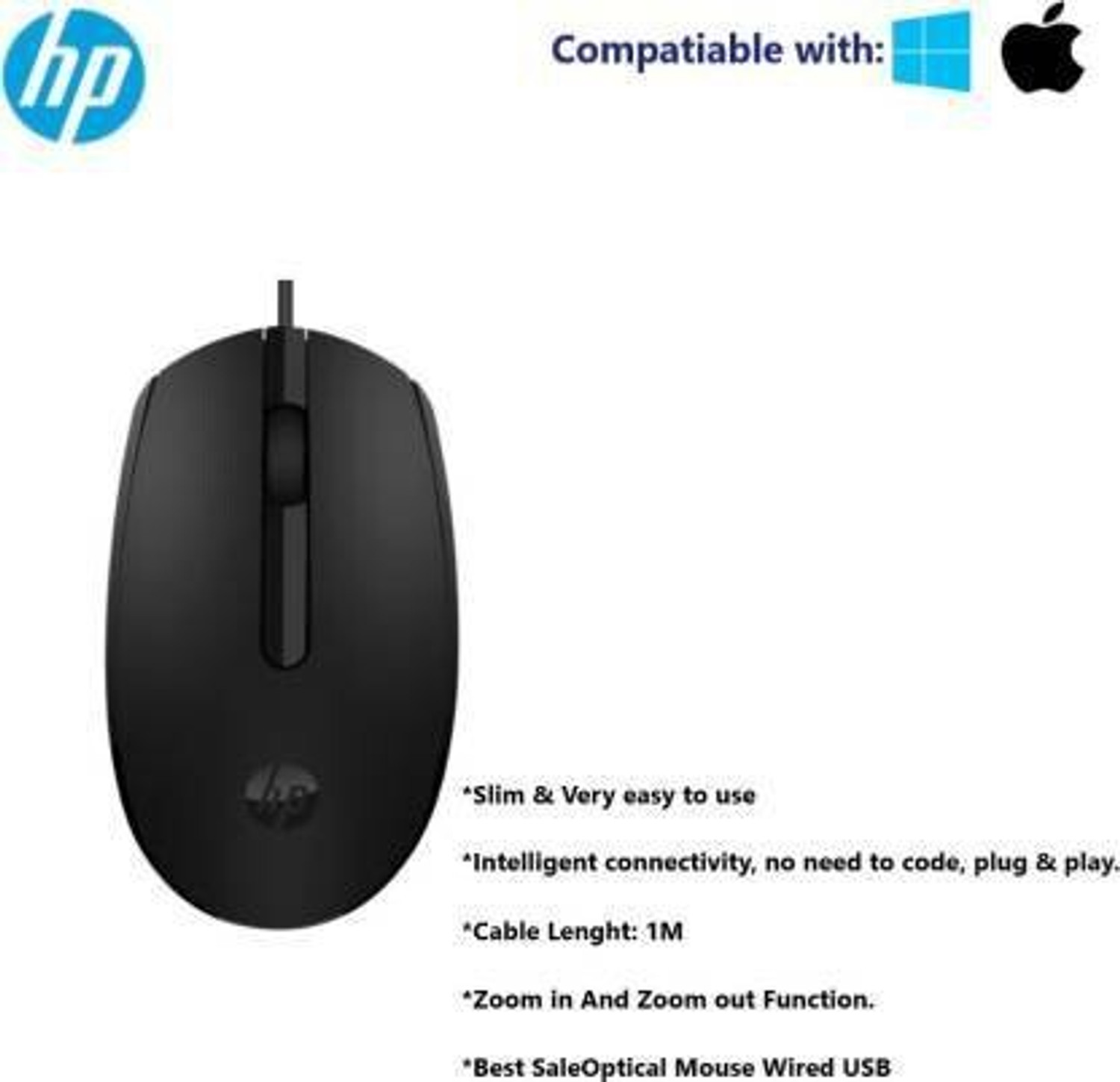 Image of HP m10 Wired Ambidextrous Optical Mouse