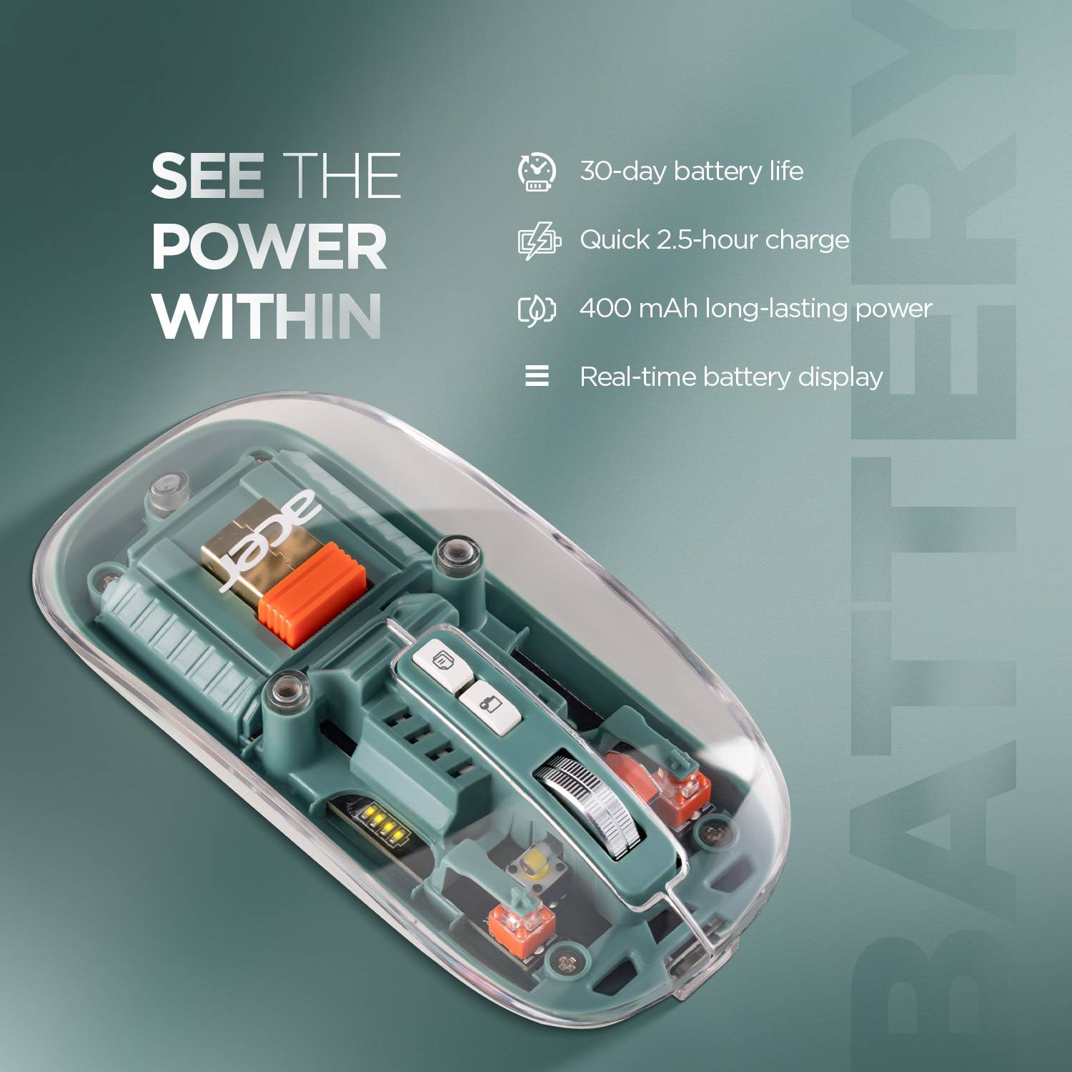 Acer Clearview Ambidextrous Optical Mouse, Green - Image 5