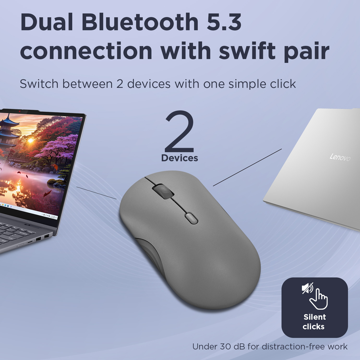Image of Lenovo 350 Wireless Ambidextrous Optical Mouse Bluetooth Silent