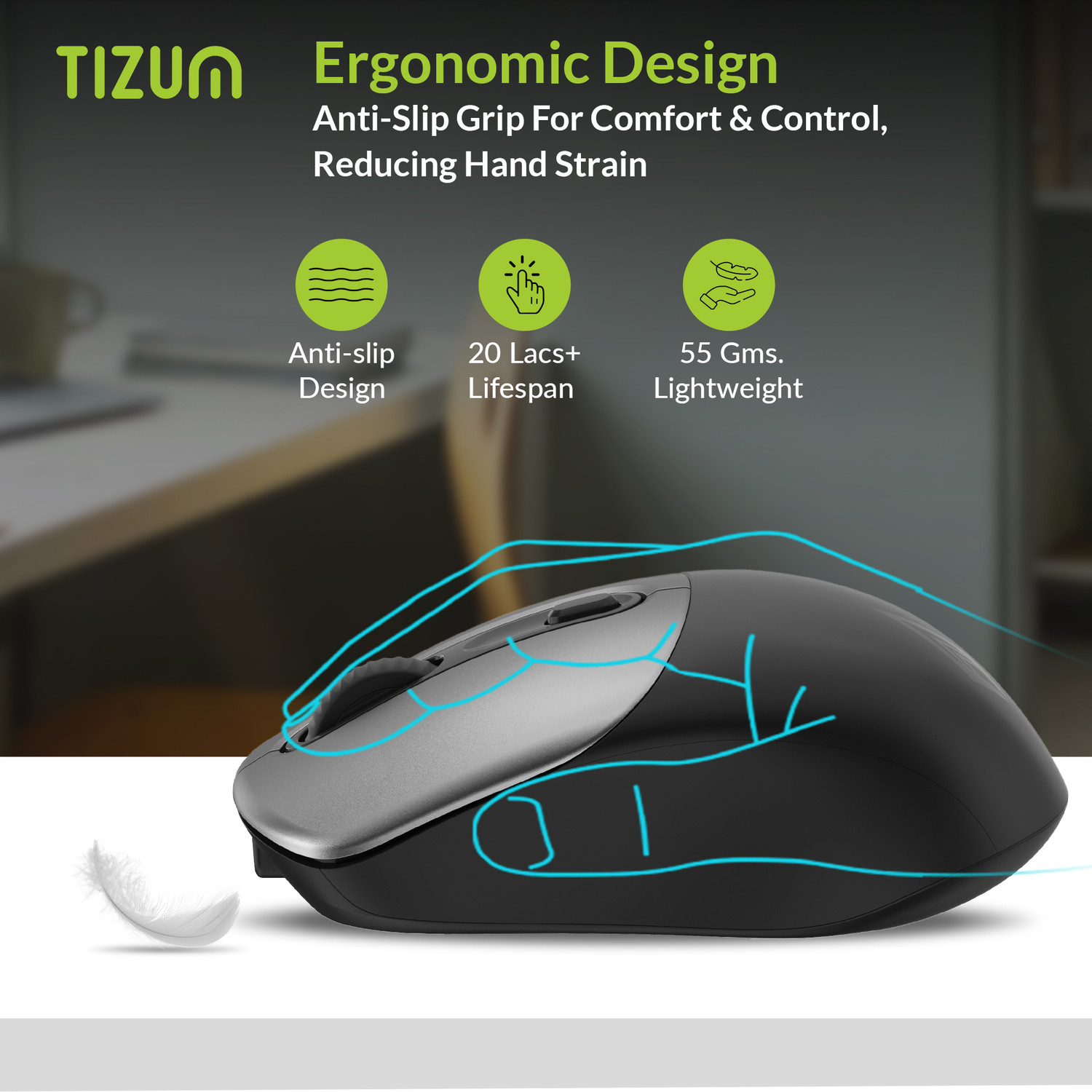 Image of Tizum Archer Tech Lab Bluetooth Wireless Mouse with BT 5.0 /3.0 & 2.4GHz USB Receiver Ambidextrous Optical Gaming Mouse With Bluetooth