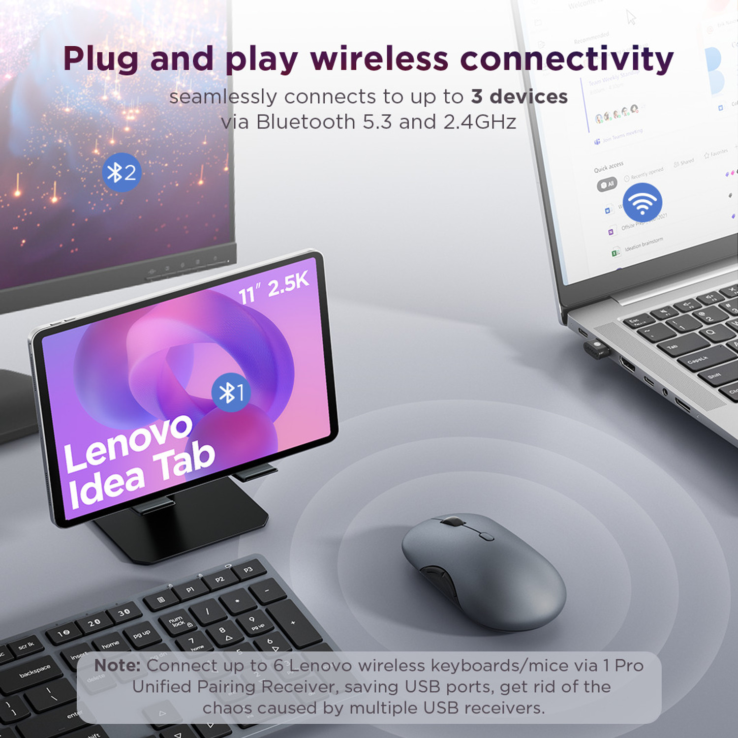 Image of Lenovo 700 Ambidextrous Optical Mouse Multi-Device Wireless Silent With Bluetooth