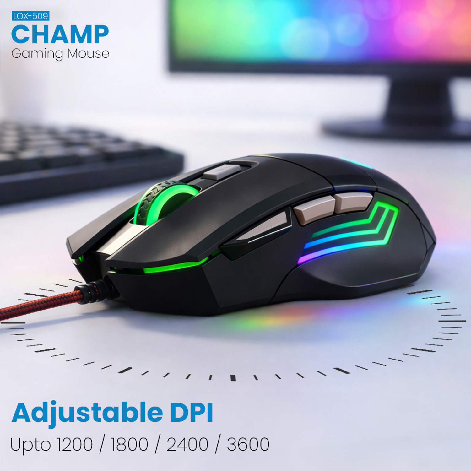 Image of LAPCARE LOX-509 Wired Right Handed Optical Gaming Mouse