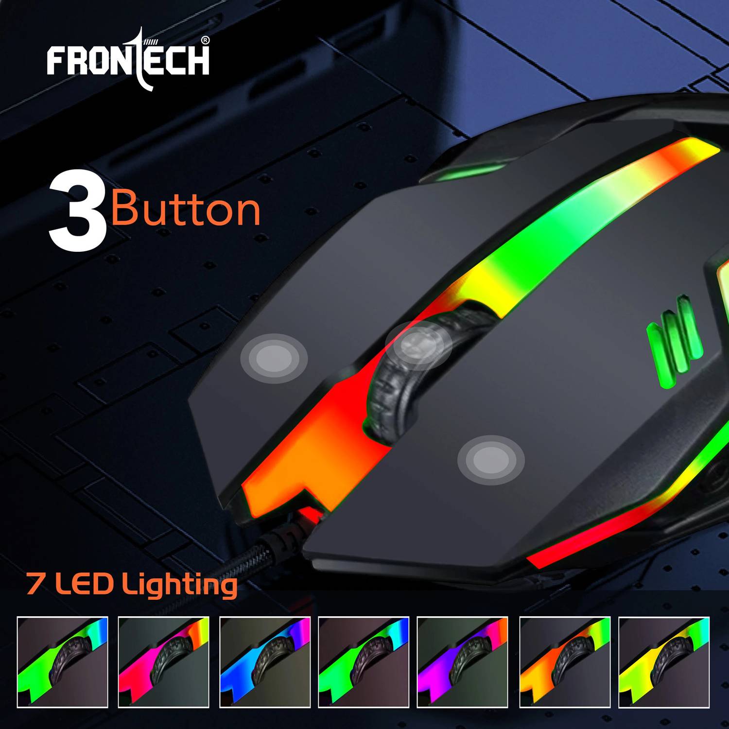 Frontech Wired USB Mouse with 3 Handy Buttons | Stylish Grip 1200