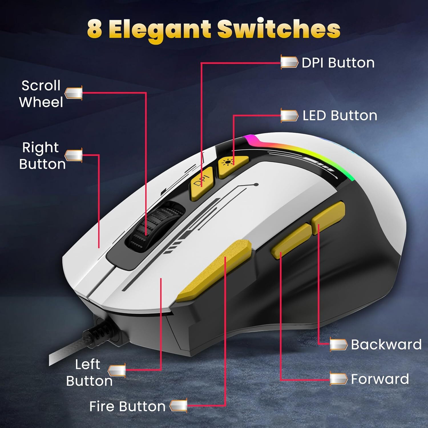 Image of Ant Esports GM333 Wired Ergonomic Optical Gaming Mouse RGB 12800 DPI,1.5M Braided Cable