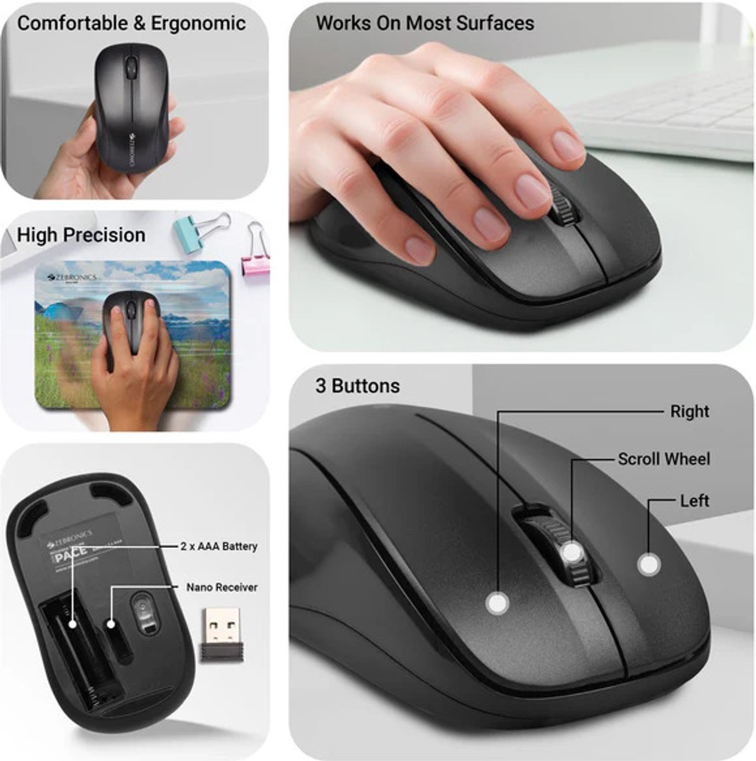 Image of ZEBRONICS Zeb Pace Right Handed Optical Mouse