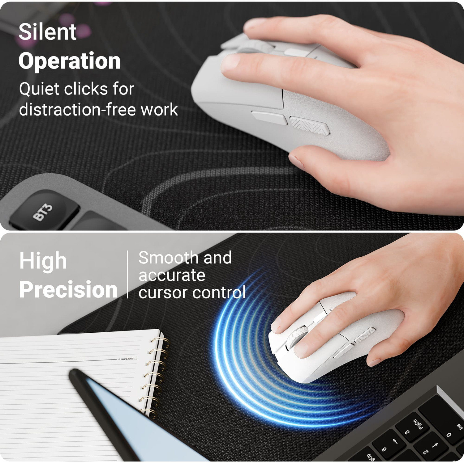 Image of ZEBRONICS Blanc 100 Ergonomic Optical Mouse Rechargeable, 2400 DPI, 6 Buttons, Type-C Charging, USB Dongle