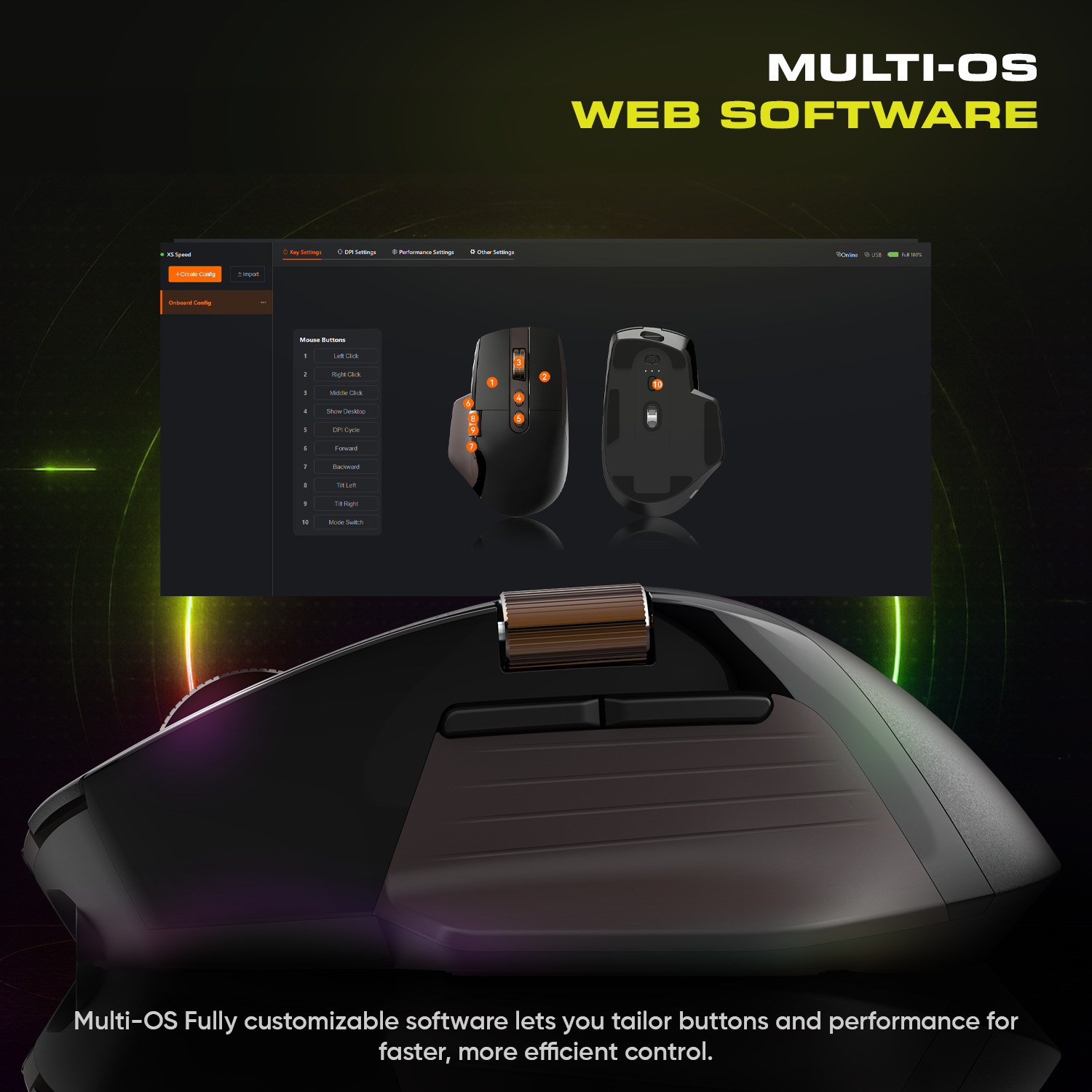 Image of AMKETTE XS Series Flow 2 Speed Programmable Multi-Device 8000 DPI Rechargeable Ergonomic Optical Mouse