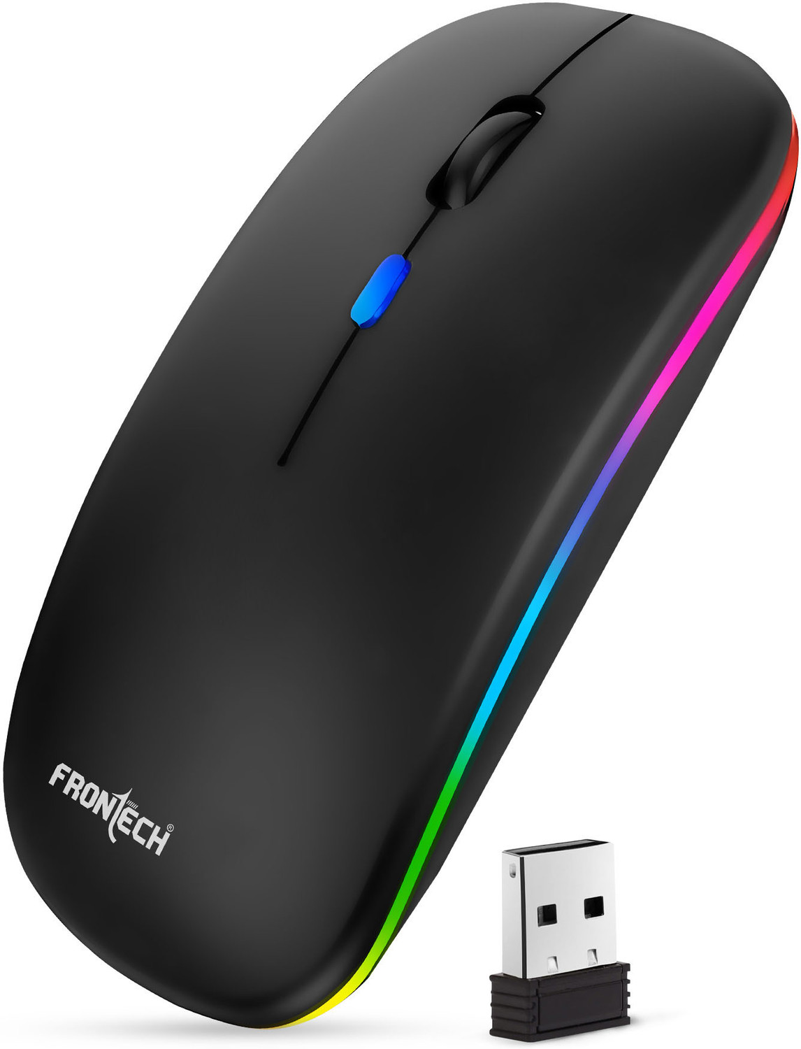 Image of Frontech Dual Connectivity Wireless Mouse | RGB | 1600 DPI | 400mAh Rechargeable Battery Ambidextrous Optical Mouse