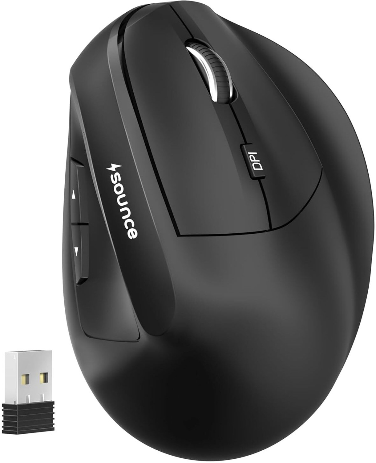 Image of sounce ErgoFlow | SNC-ERGOFLOW-WIRLSMUS-BLK Ergonomic Optical Mouse Upto 4000 DPI Adjustable 6 Button Control Rechargeable Battery Ergonomic Design Noise Free Clicking Premium With Bluetooth