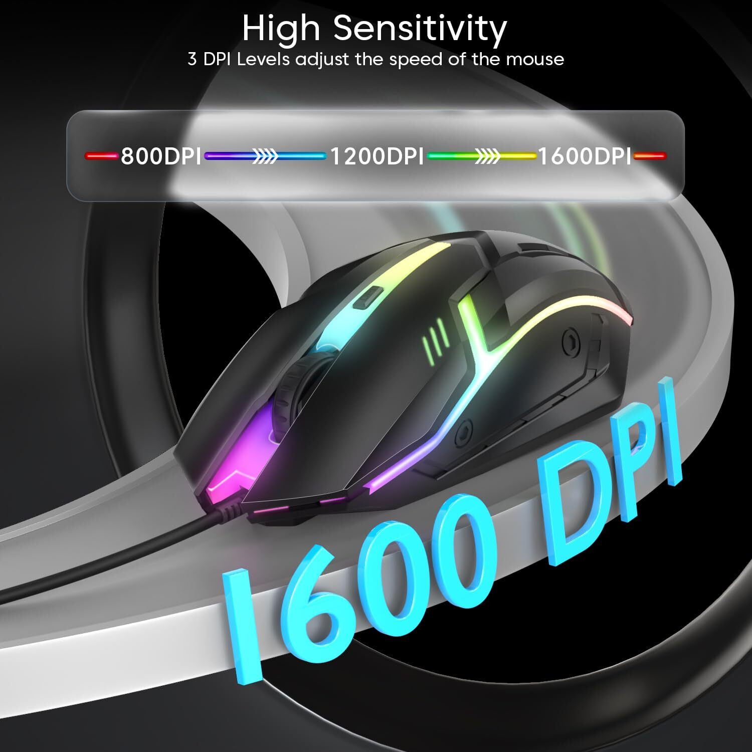 Image of sounce Wired Gaming Mouse USB 4 Level DPI RGB Optical Sensor for Laptop and PC Wired Right Handed Optical Gaming Mouse