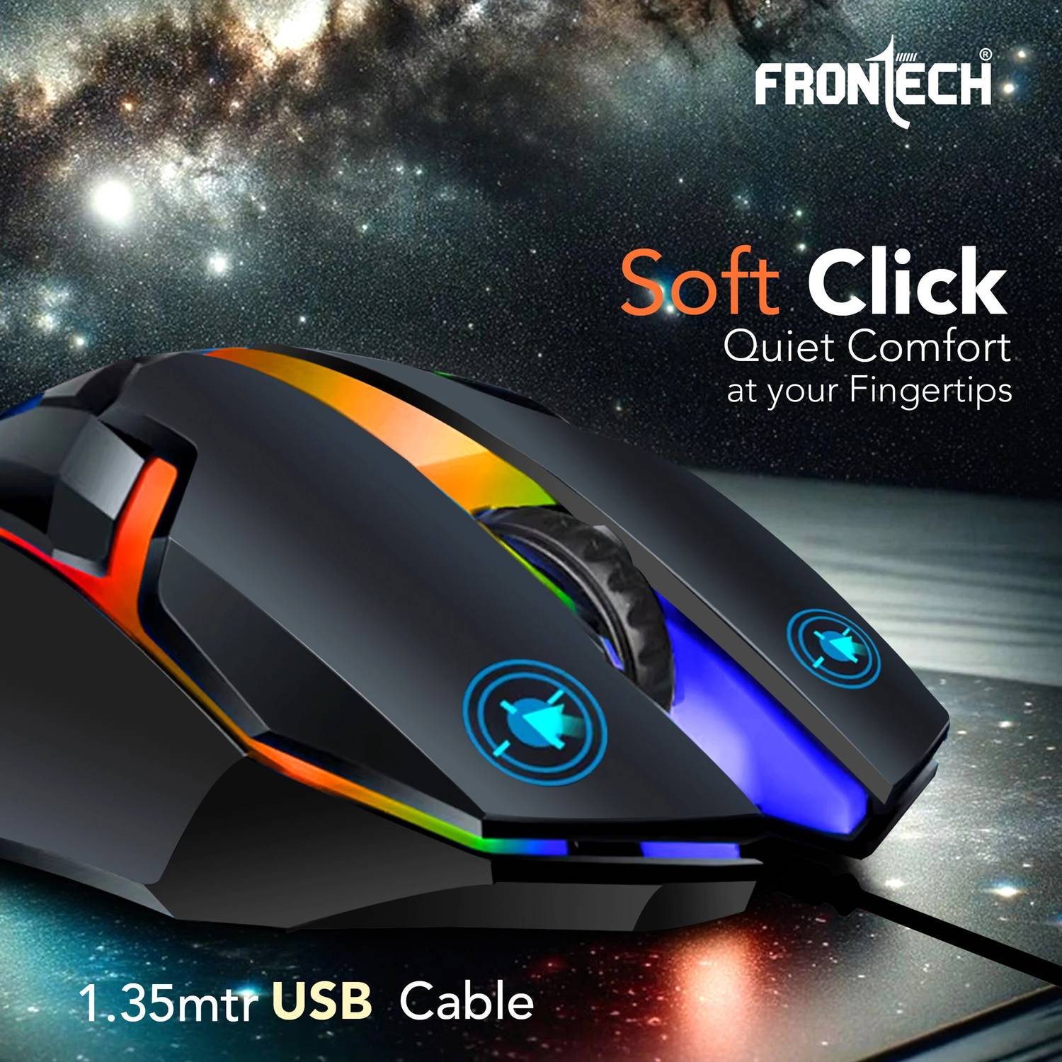 Frontech Wired USB Mouse with 3 Handy Buttons | Stylish Grip 1200